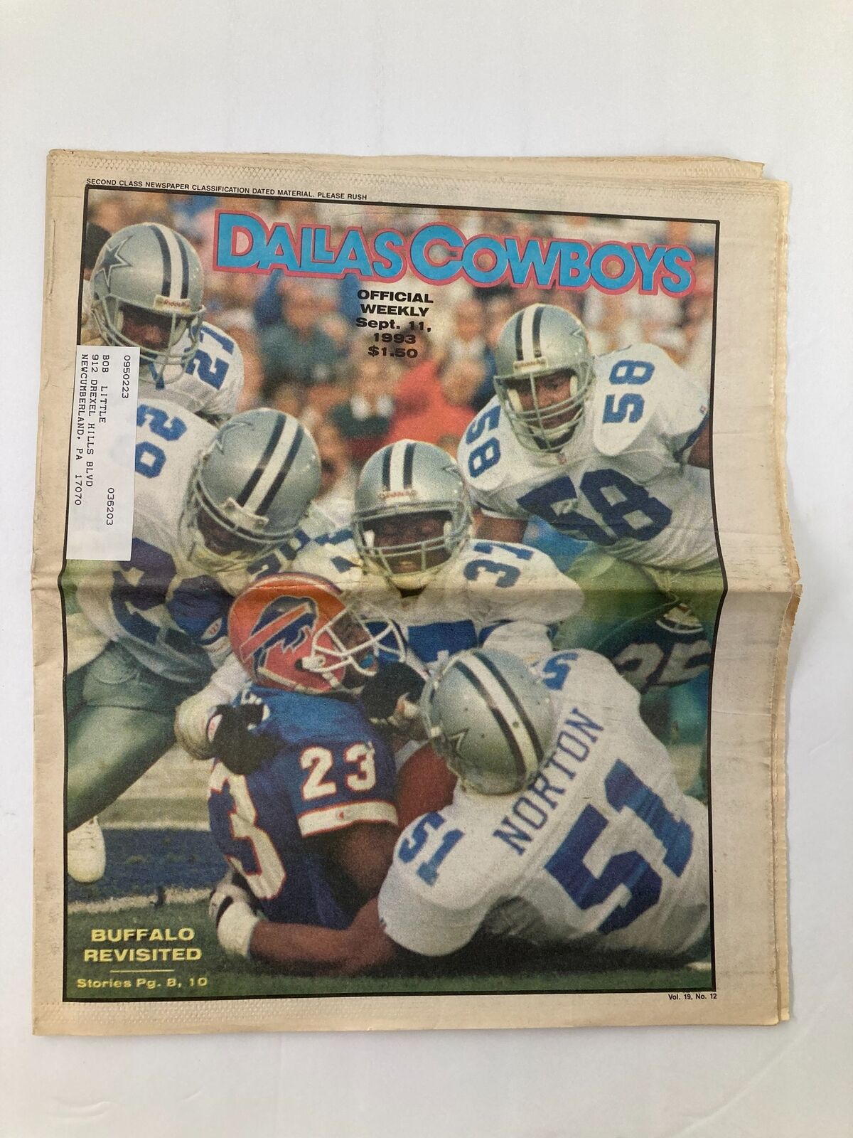 Dallas Cowboys Weekly Newspaper September 11 1993 Vol 19 #12 Troy Aikman