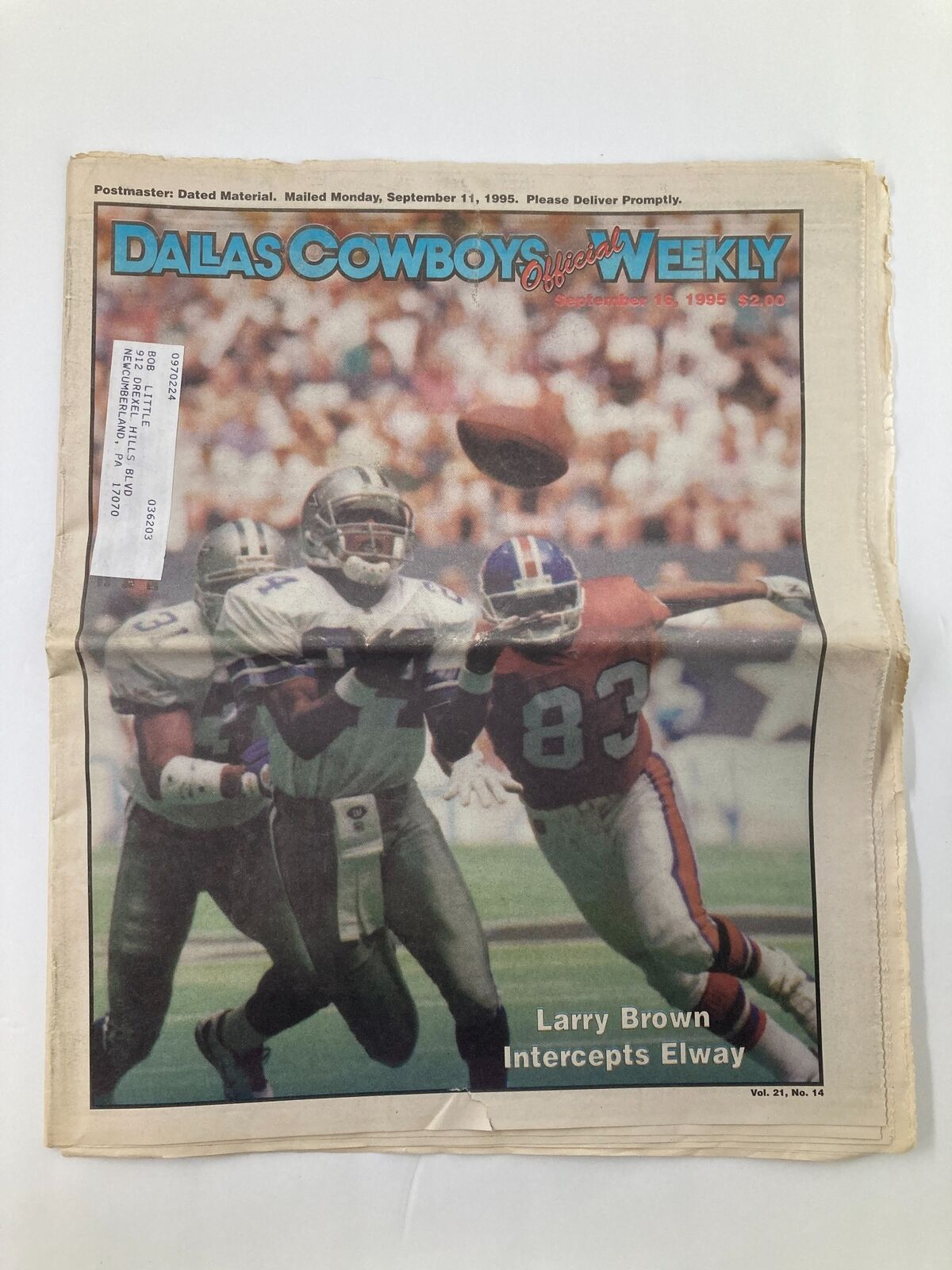 Dallas Cowboys Weekly Newspaper September 16 1995 Vol 21 #14 Larry Brown