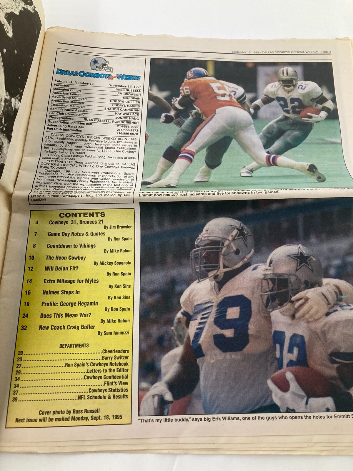 Dallas Cowboys Weekly Newspaper September 16 1995 Vol 21 #14 Larry Brown