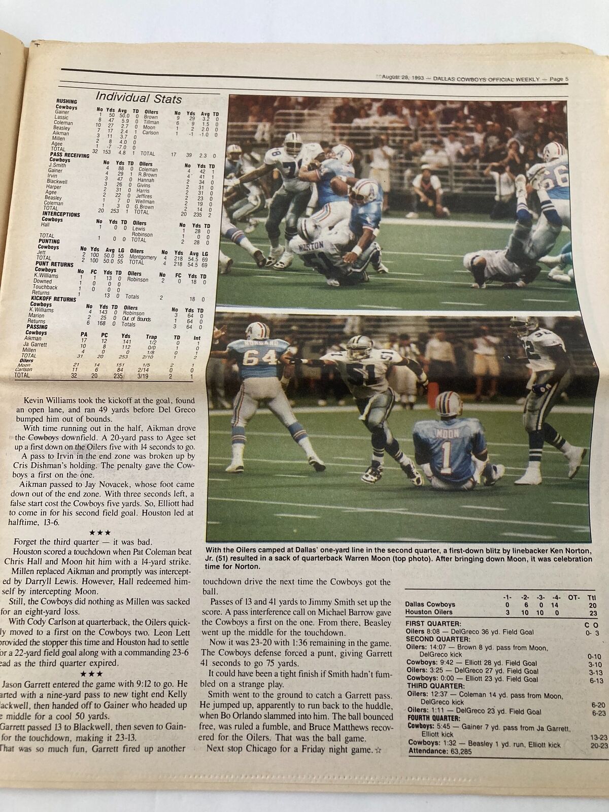 Dallas Cowboys Weekly Newspaper August 28 1993 Vol 19 #10 Kevin Williams