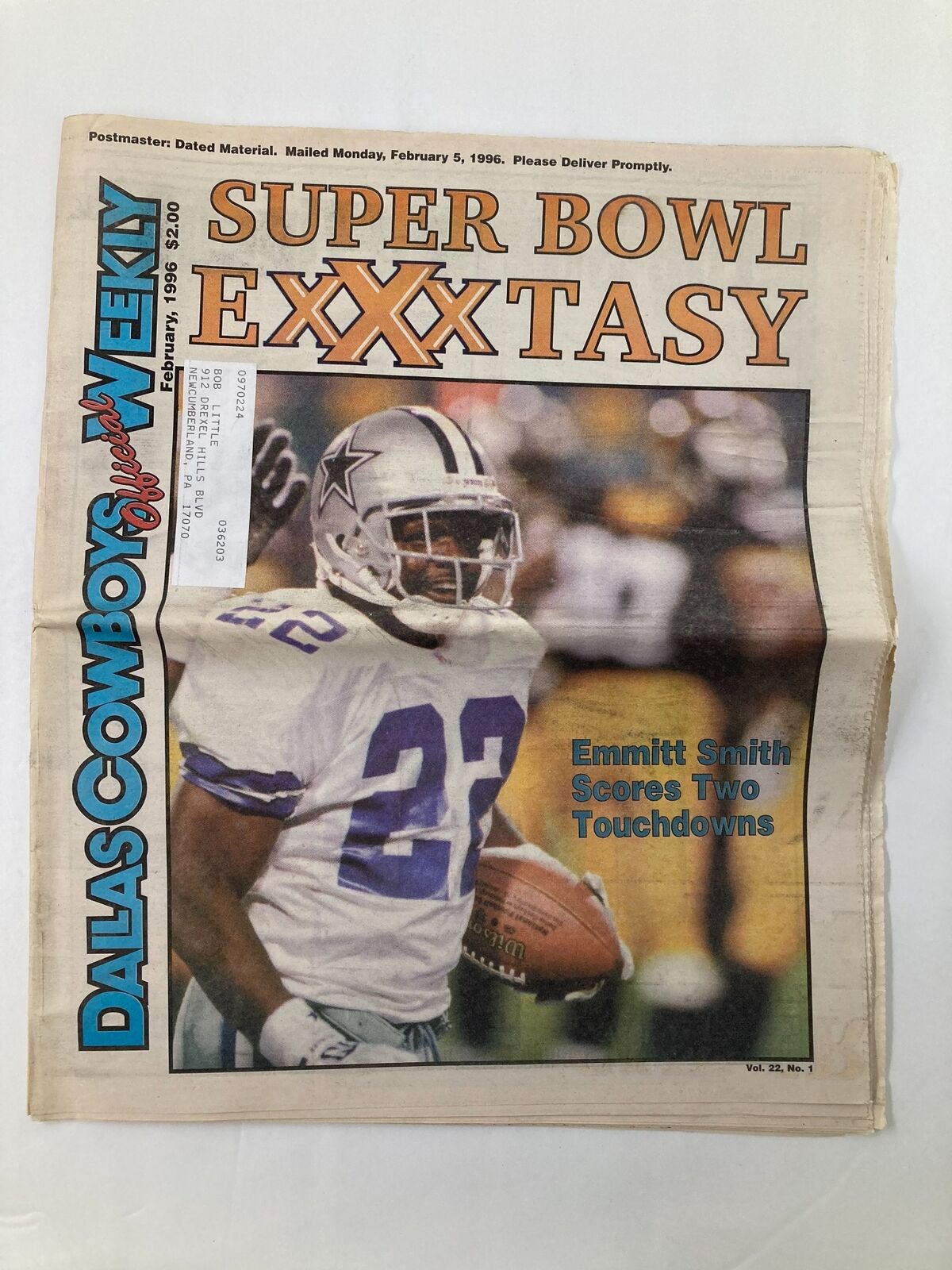 Dallas Cowboys Weekly Newspaper February 1996 Vol 22 #1 Emmitt Smith