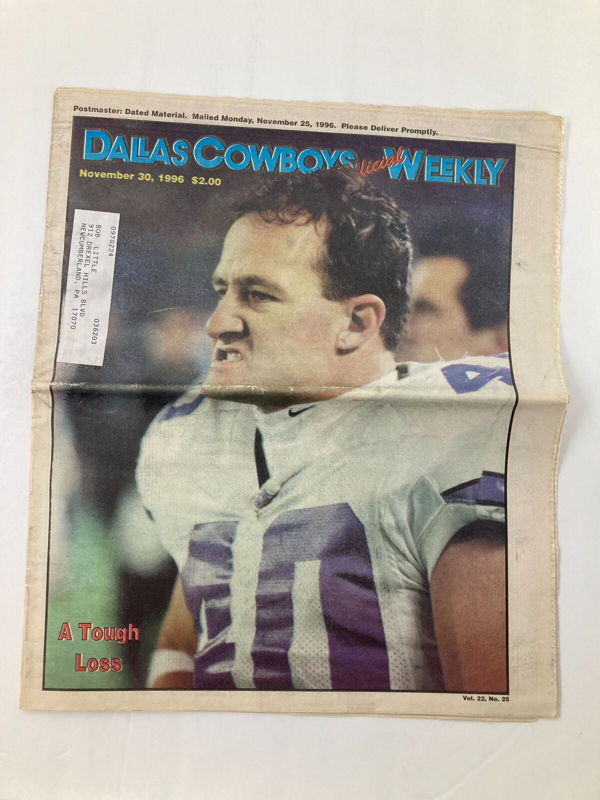 Dallas Cowboys Weekly Newspaper November 30 1996 Vol 22 #25 Daryl Johnston