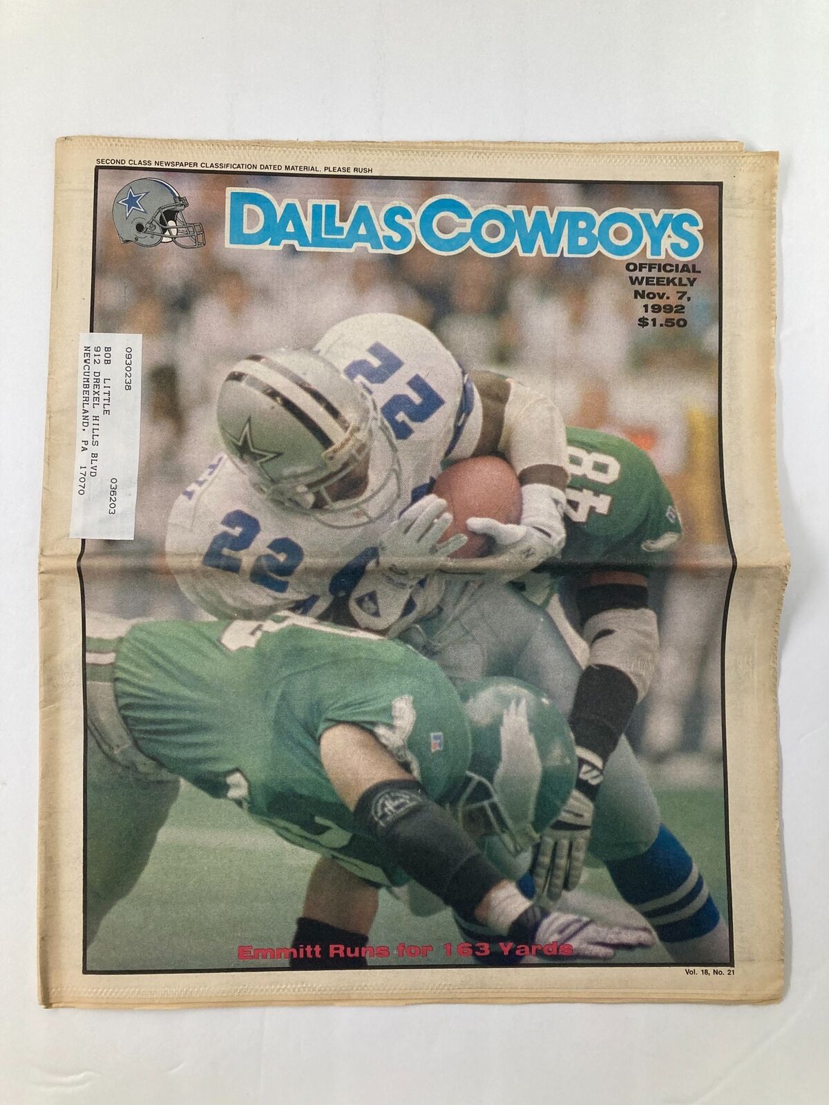 Dallas Cowboys Weekly Newspaper November 7 1992 Vol 18 #21 Emmitt Runs