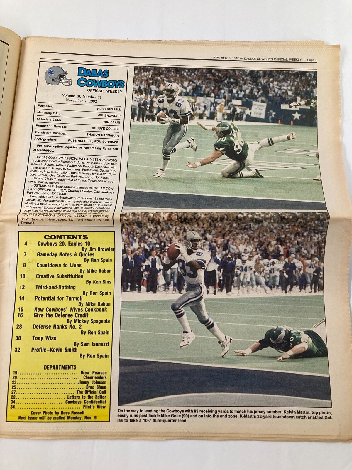 Dallas Cowboys Weekly Newspaper November 7 1992 Vol 18 #21 Emmitt Runs