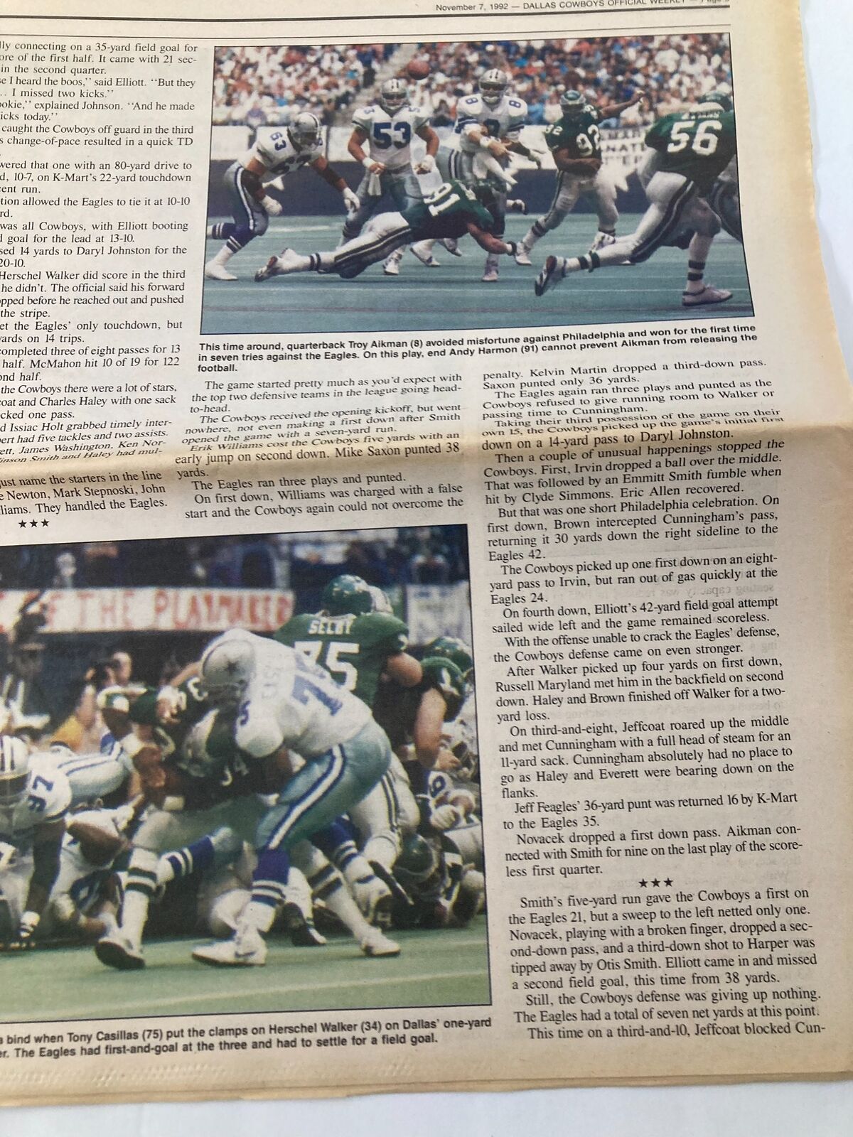 Dallas Cowboys Weekly Newspaper November 7 1992 Vol 18 #21 Emmitt Runs