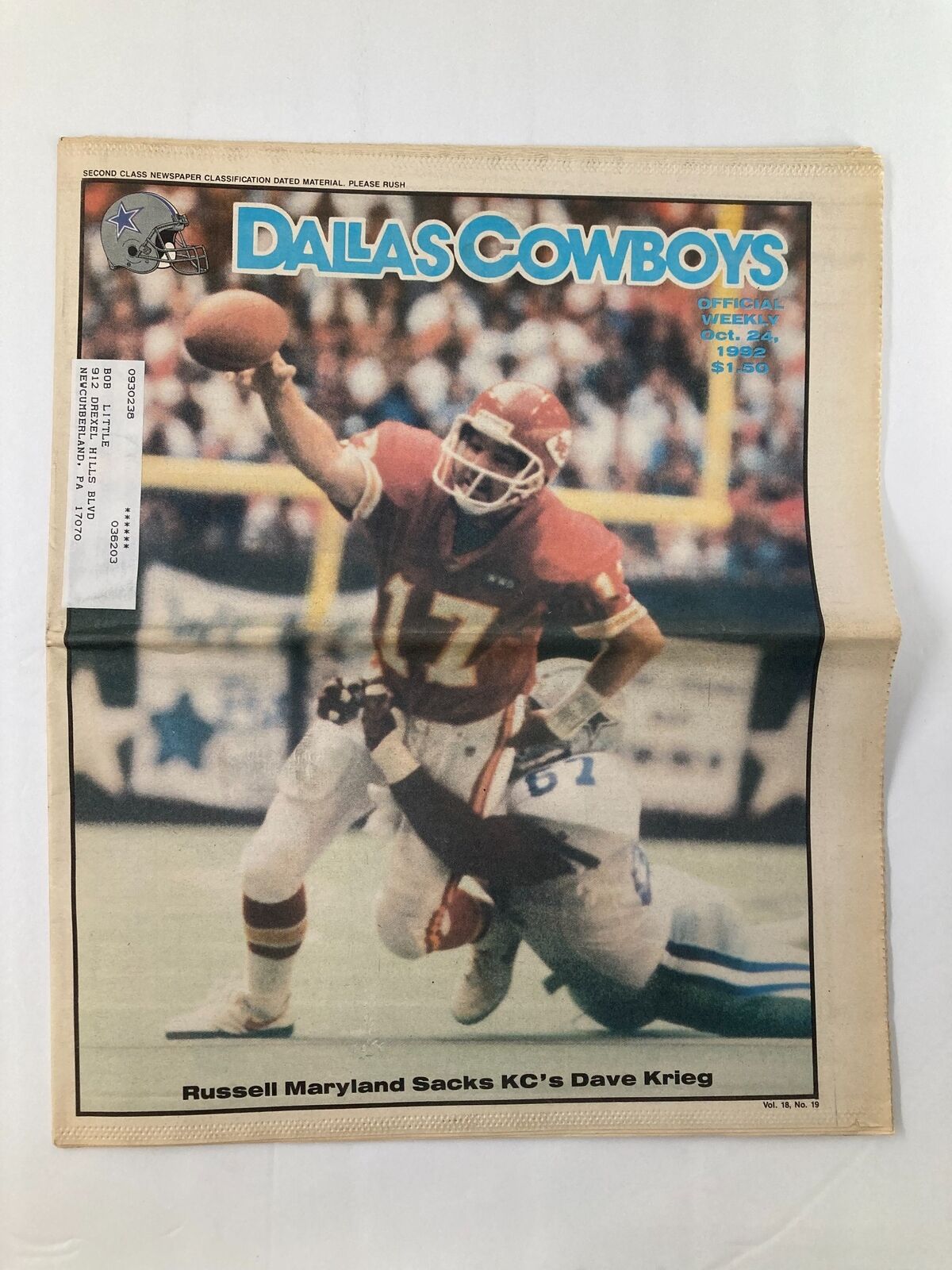 Dallas Cowboys Weekly Newspaper October 24 1992 Vol 18 #19 Russell Maryland