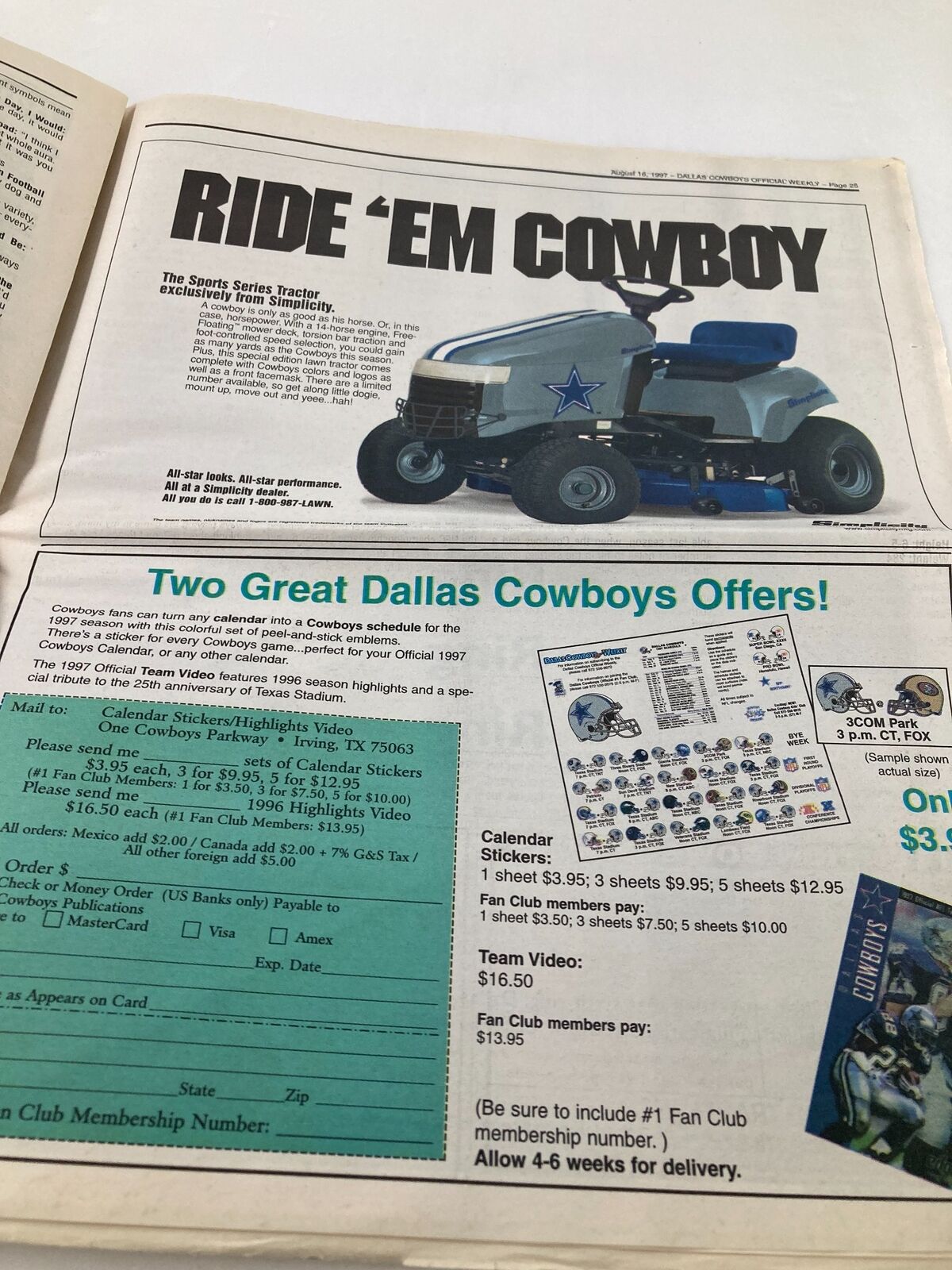 Dallas Cowboys Weekly Newspaper August 16 1997 Vol 23 #10 Rookie Steve Scifres