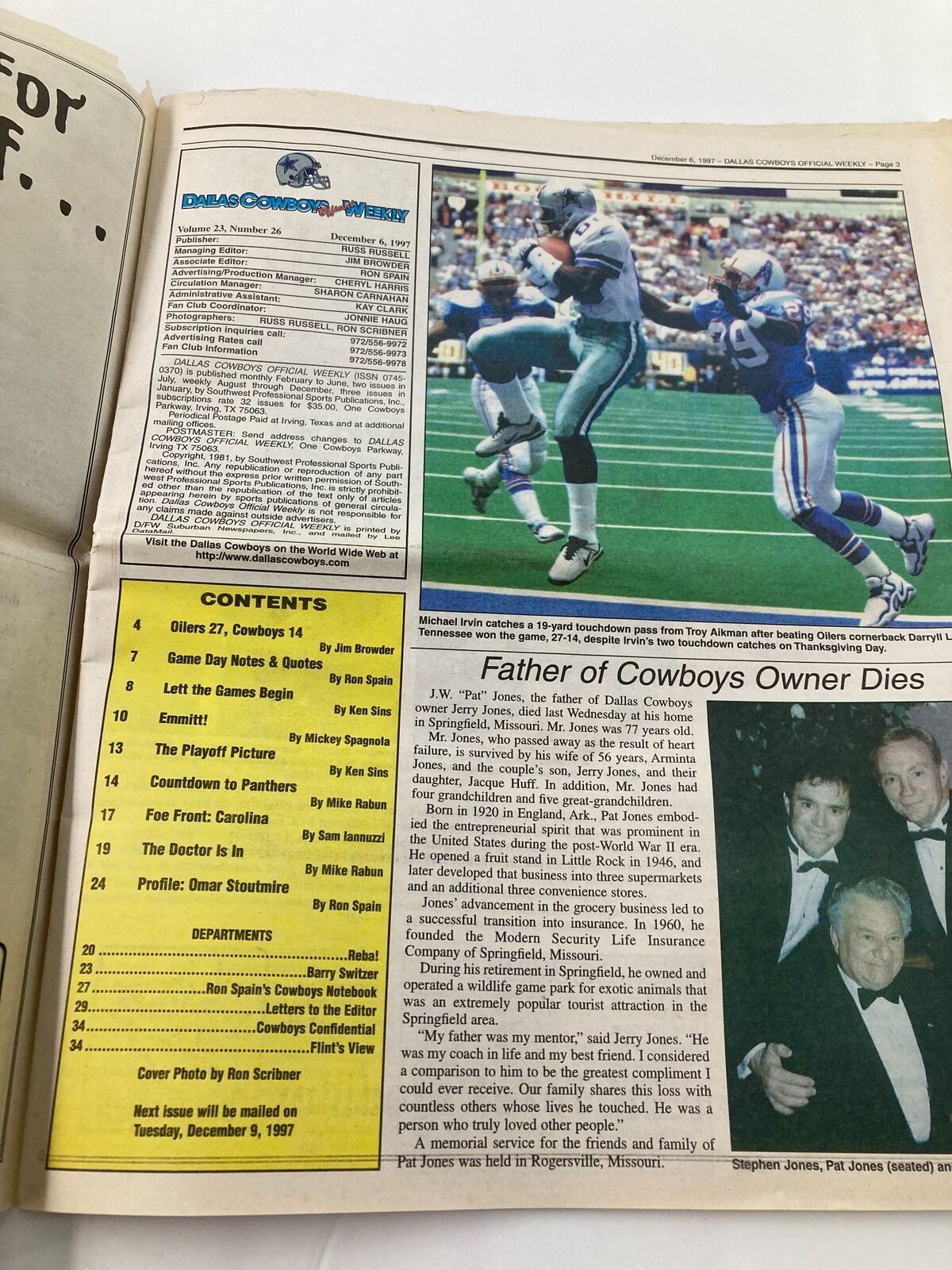 Dallas Cowboys Weekly Newspaper December 6 1997 Vol 23 #26 Reba McEntire