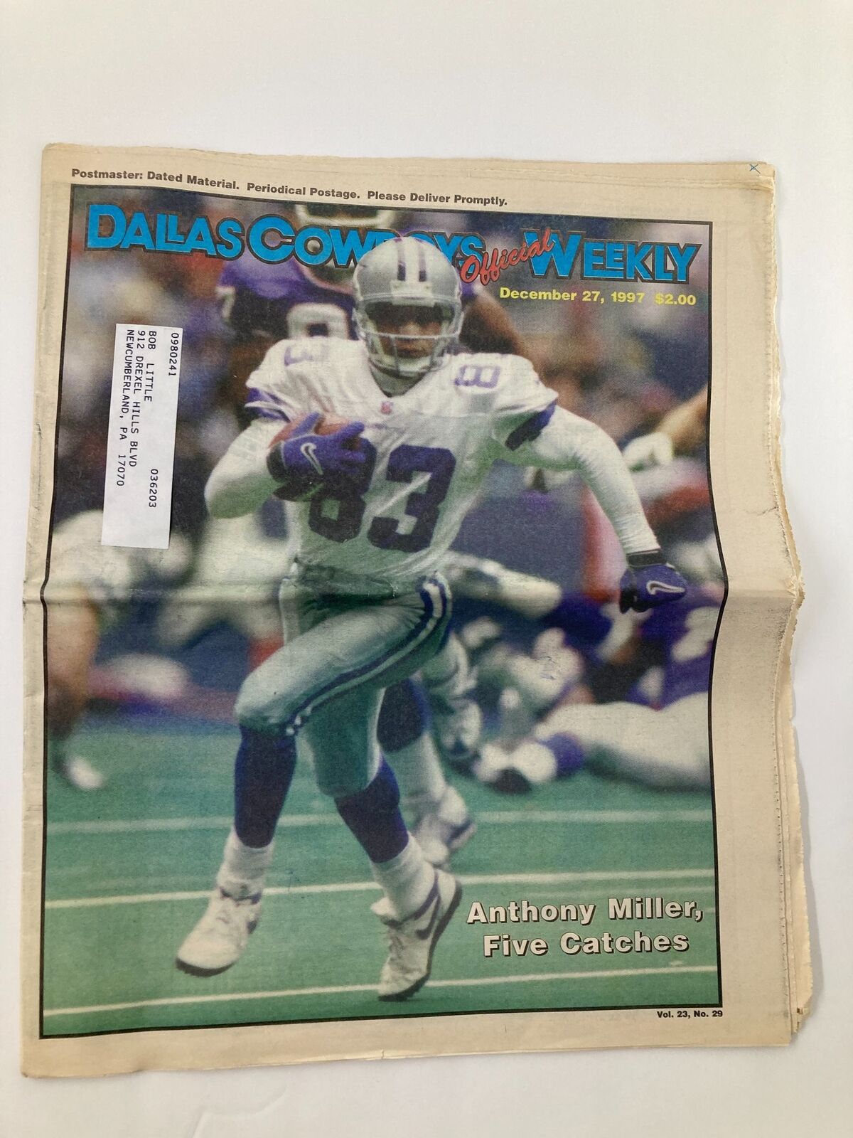 Dallas Cowboys Weekly Newspaper December 27 1997 Vol 23 #29 Anthony Miller