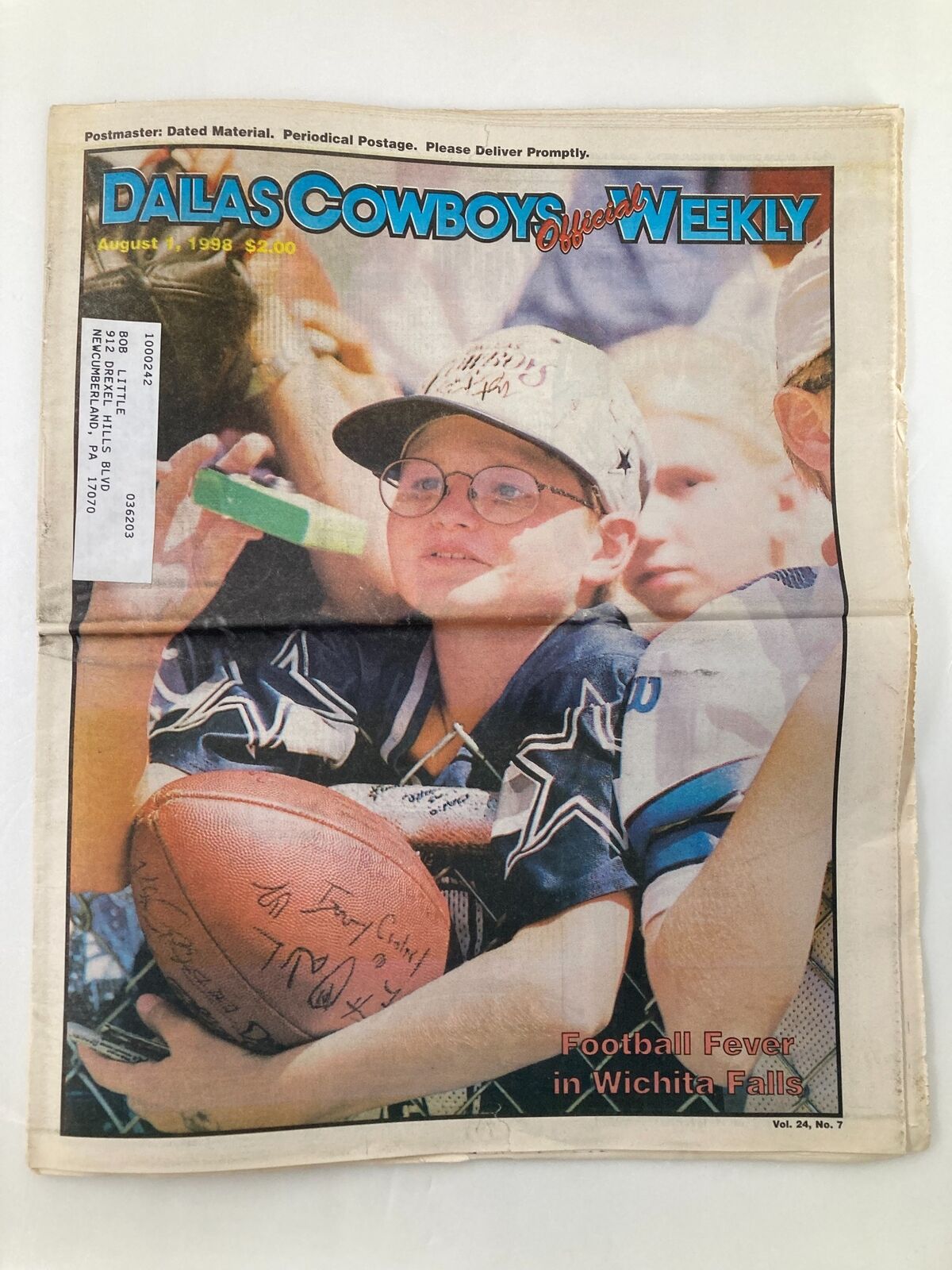 Dallas Cowboys Weekly Newspaper August 1 1998 Vol 24 #7 Bill Bates 217 Games