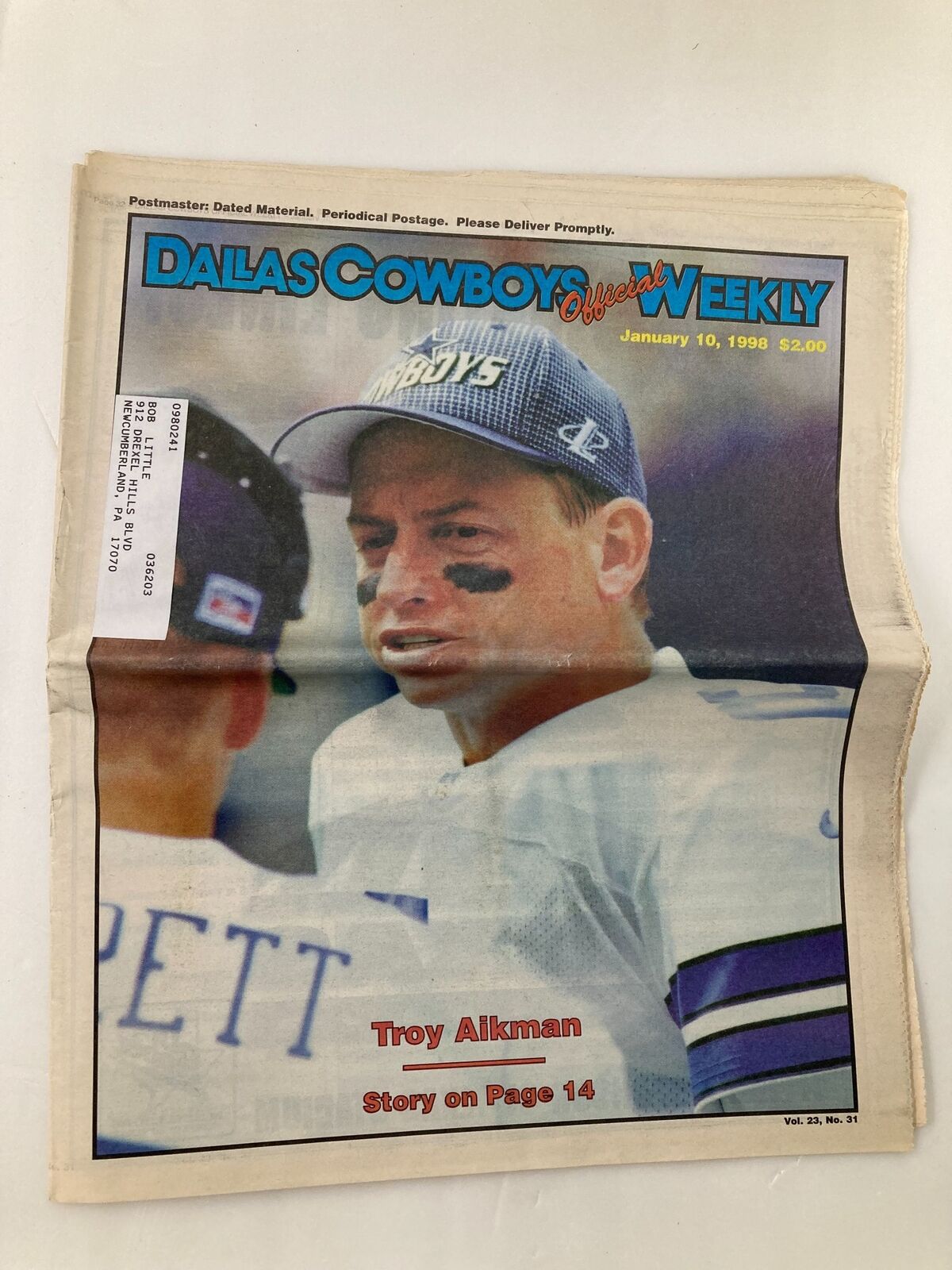 Dallas Cowboys Weekly Newspaper January 10 1998 Vol 23 #31 Troy Aikman