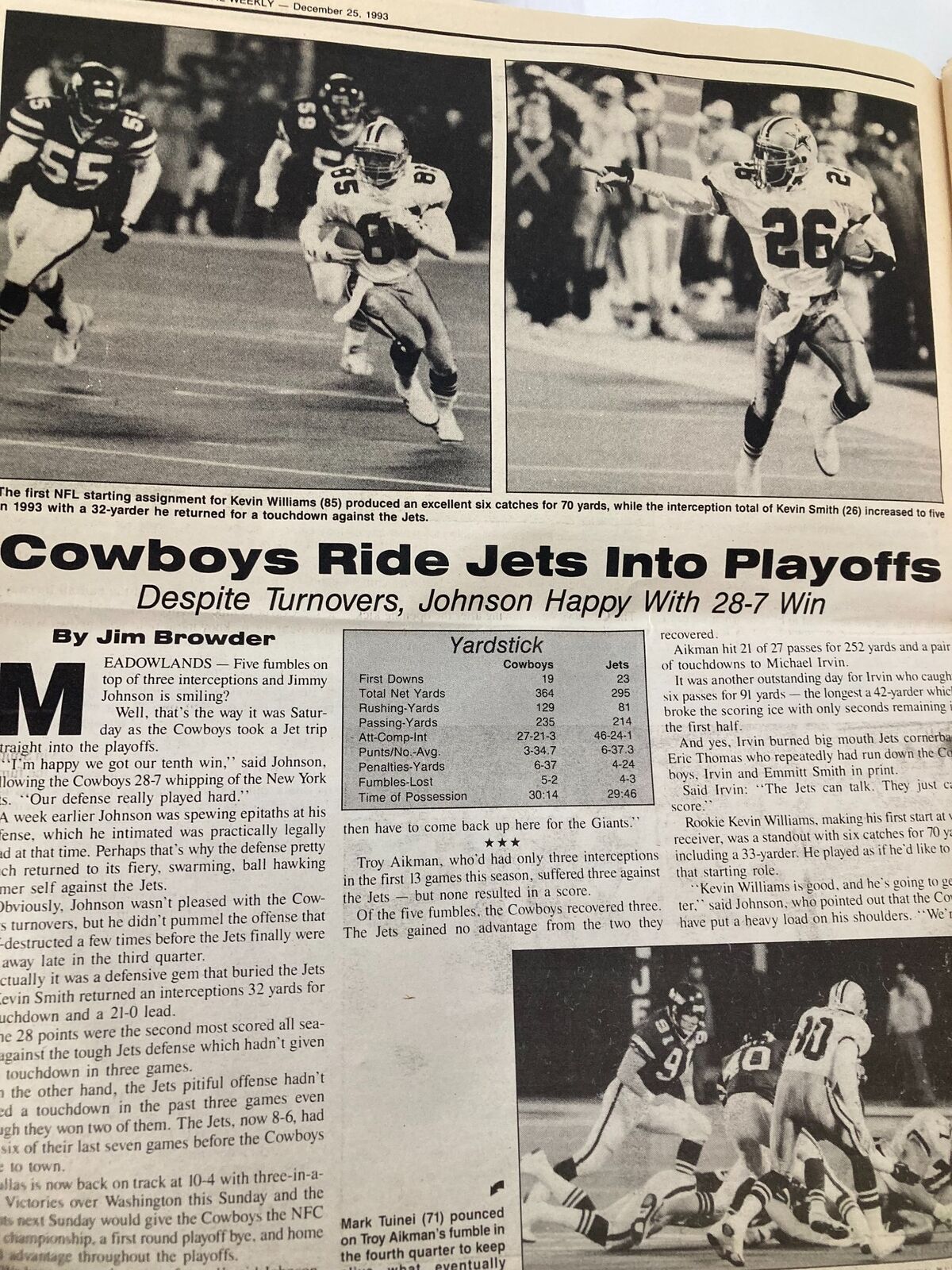 Dallas Cowboys Weekly Newspaper December 25 1993 Vol 19 #27 Michael Irvin