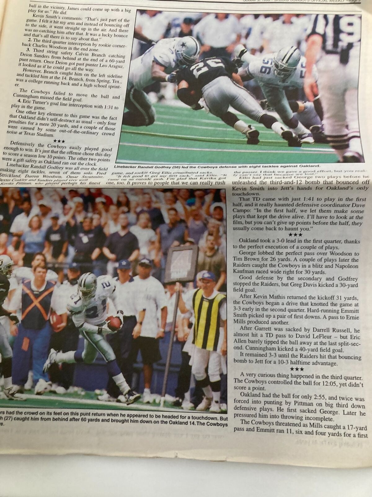 Dallas Cowboys Weekly Newspaper October 3 1998 Vol 24 #16 Billy Davis Touchdown