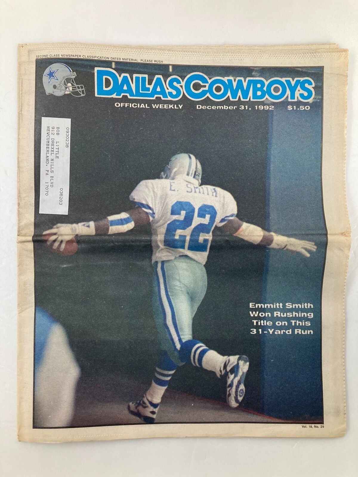 Dallas Cowboys Weekly Newspaper December 31 1992 Vol 18 #29 Emmitt Smith