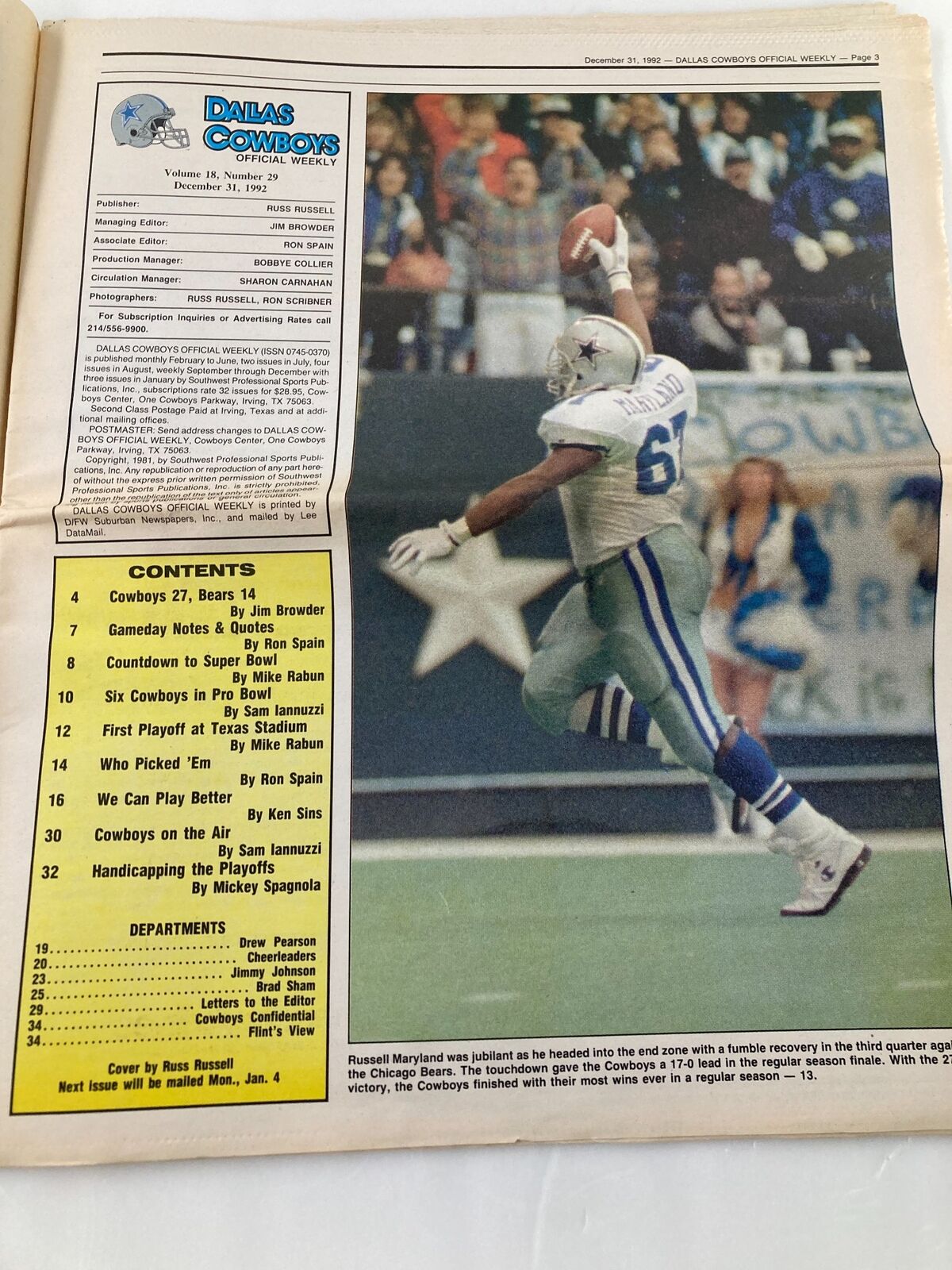 Dallas Cowboys Weekly Newspaper December 31 1992 Vol 18 #29 Emmitt Smith