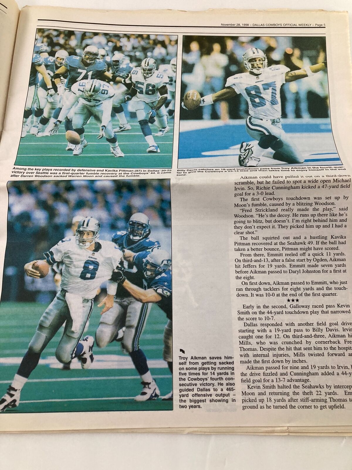 Dallas Cowboys Weekly Newspaper November 28 1998 Vol 24 #24 Larry Allen