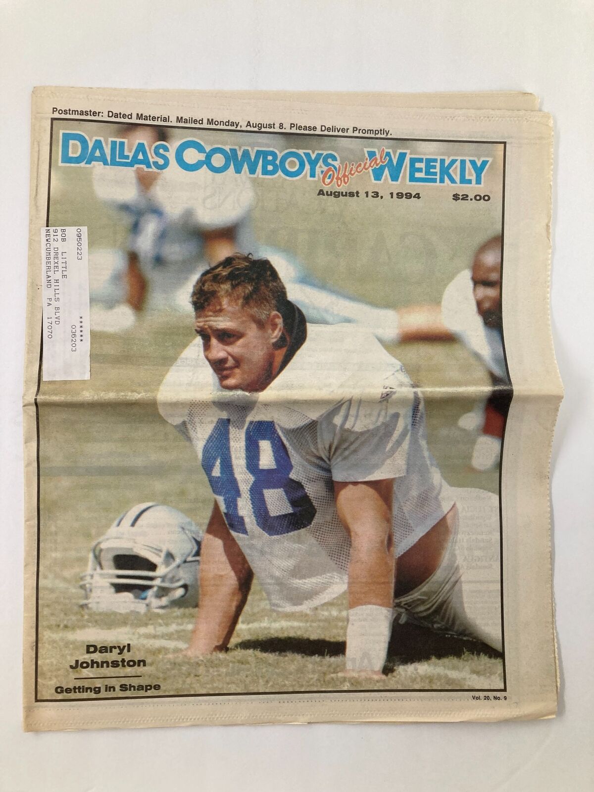 Dallas Cowboys Weekly Newspaper August 13 1994 Vol 20 #9 Daryl Johnston