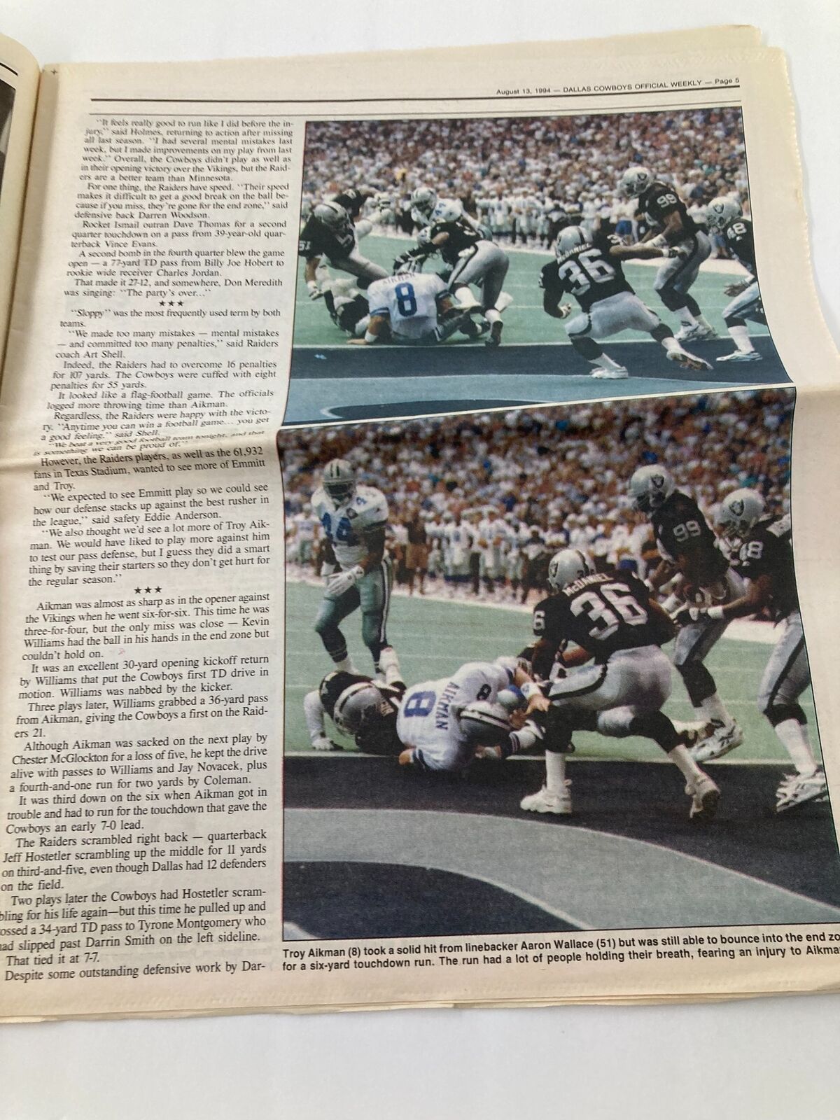 Dallas Cowboys Weekly Newspaper August 13 1994 Vol 20 #9 Daryl Johnston