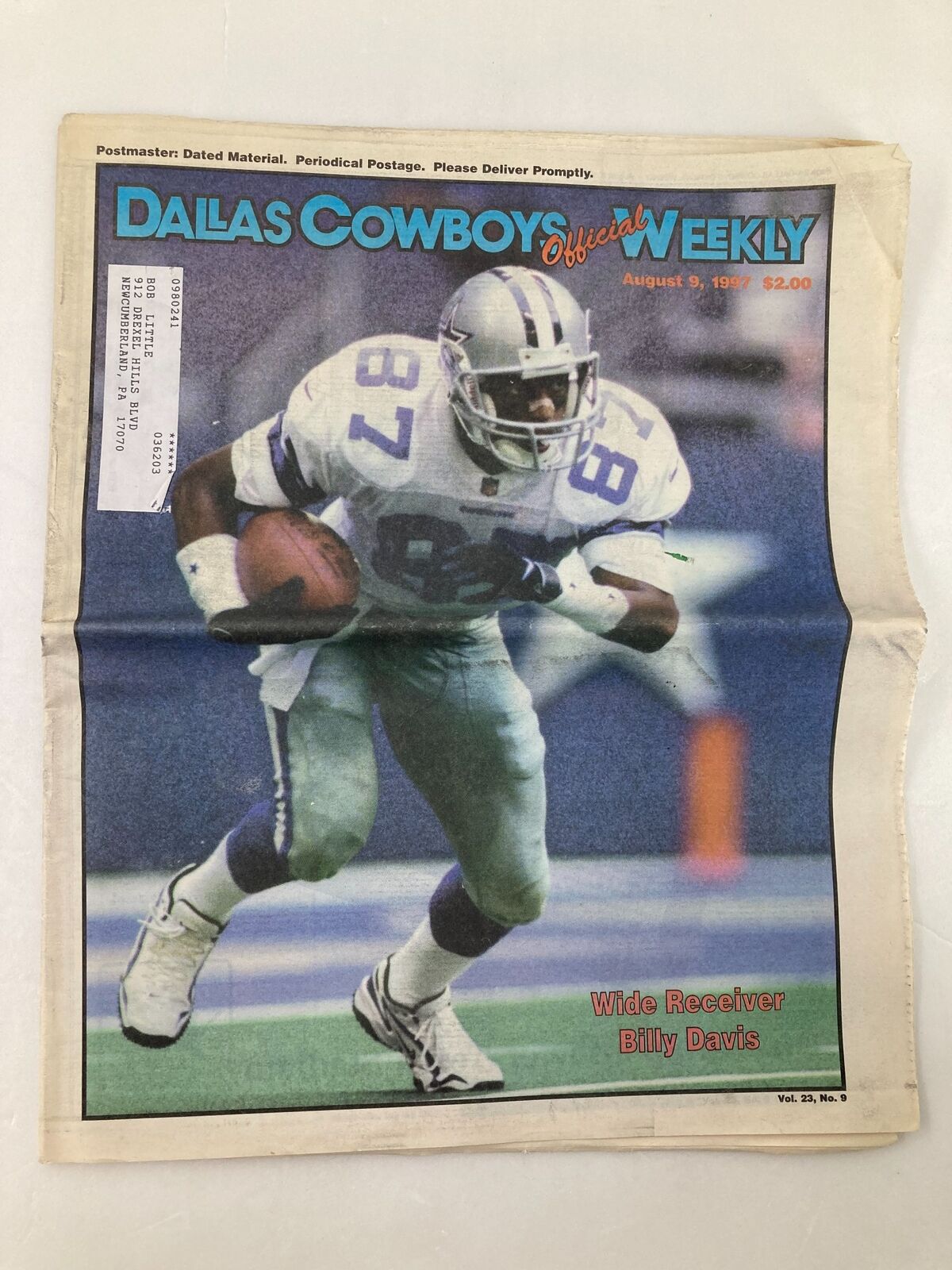 Dallas Cowboys Weekly Newspaper August 9 1997 Vol 23 #9 Billy Davis Receiver