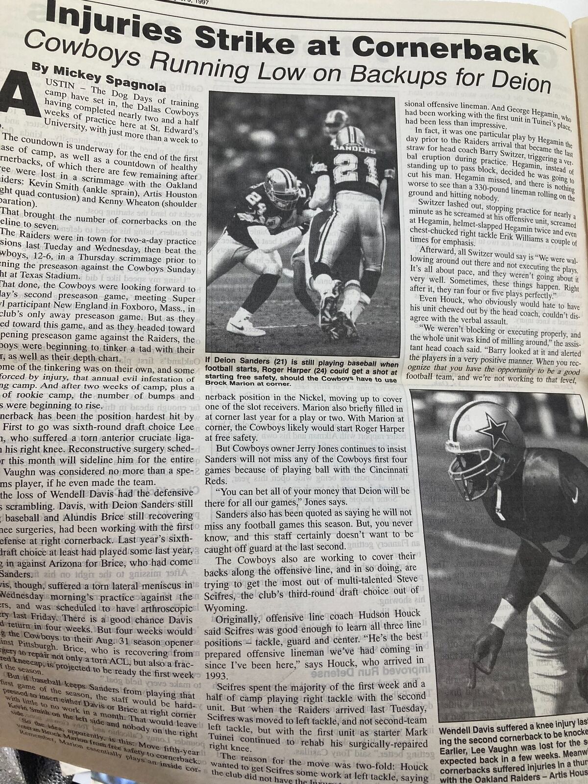 Dallas Cowboys Weekly Newspaper August 9 1997 Vol 23 #9 Billy Davis Receiver