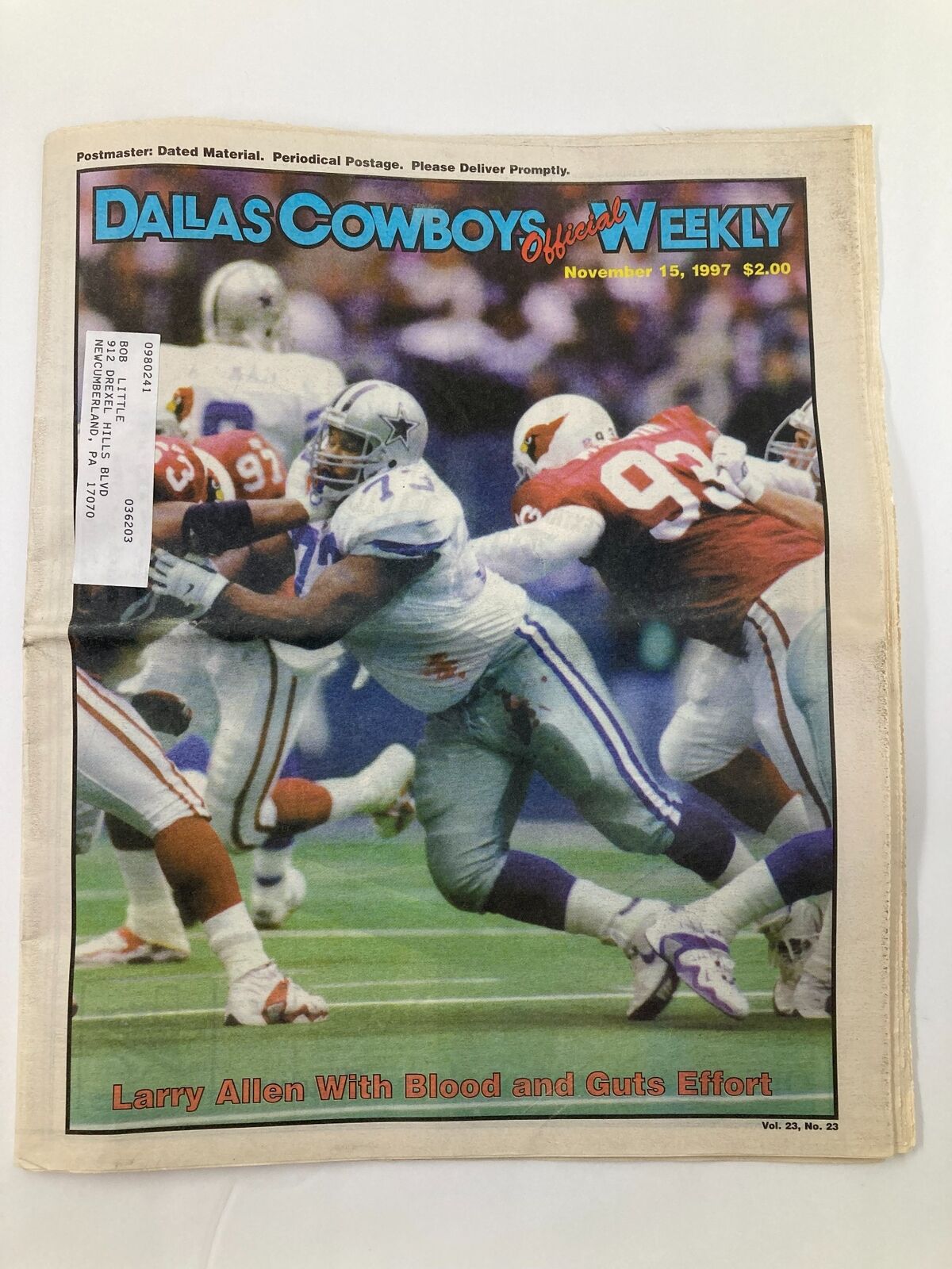 Dallas Cowboys Weekly Newspaper November 15 1997 Vol 23 #23 Larry Allen