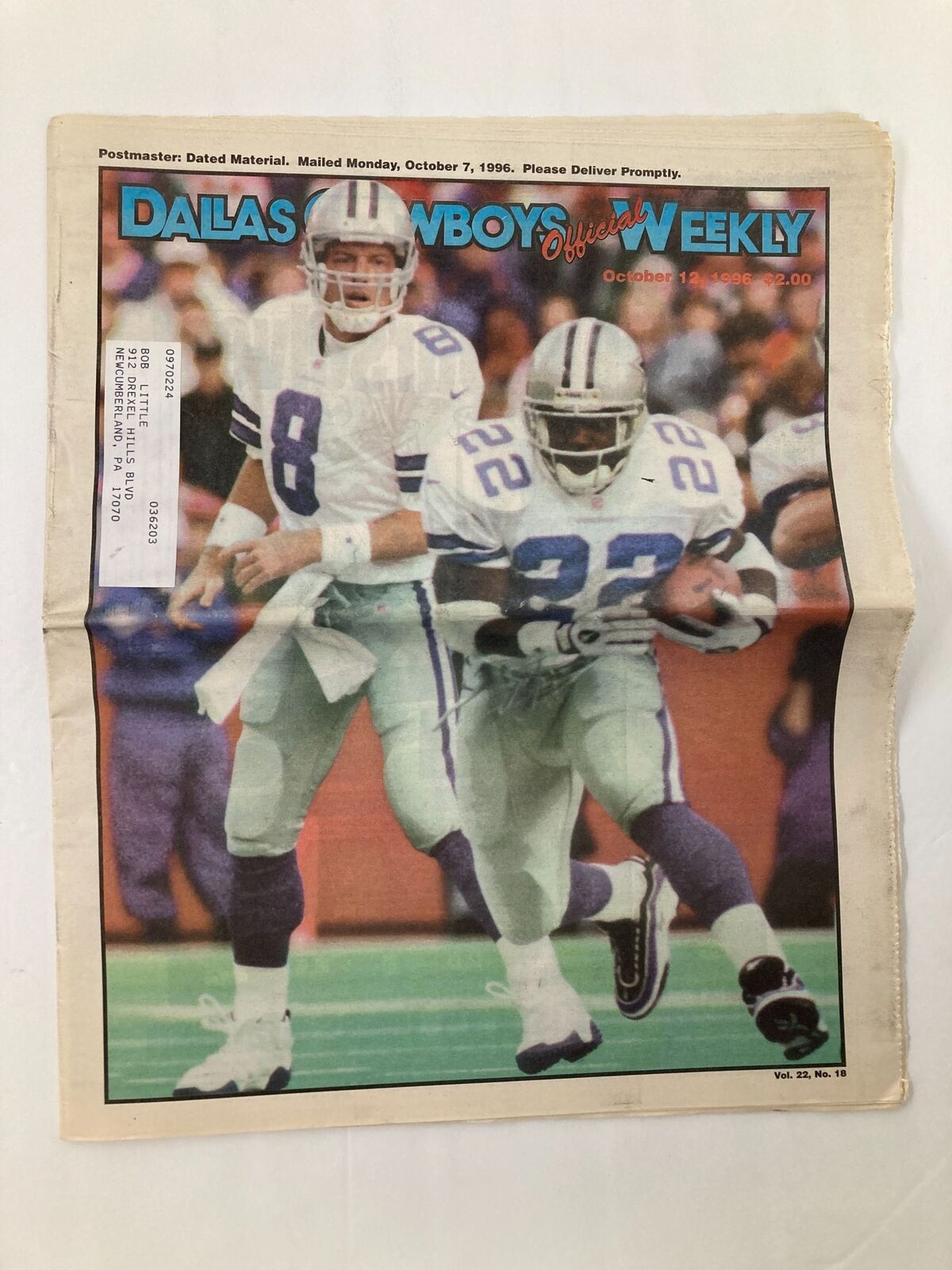 Dallas Cowboys Weekly Newspaper October 12 1996 Vol 22 #18 George Teague