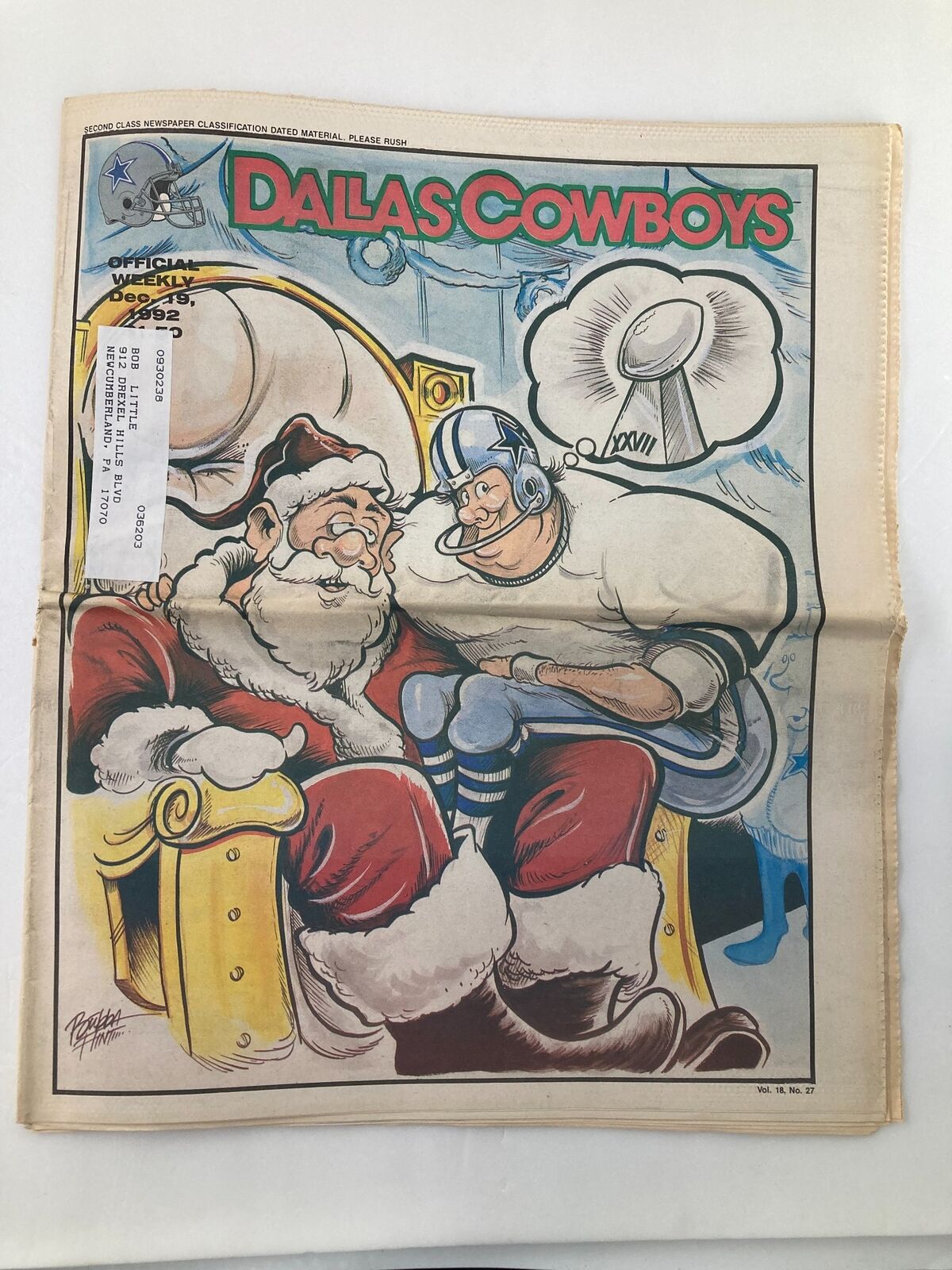 Dallas Cowboys Weekly Newspaper December 19 1992 Vol 18 #27 Kenny Gant