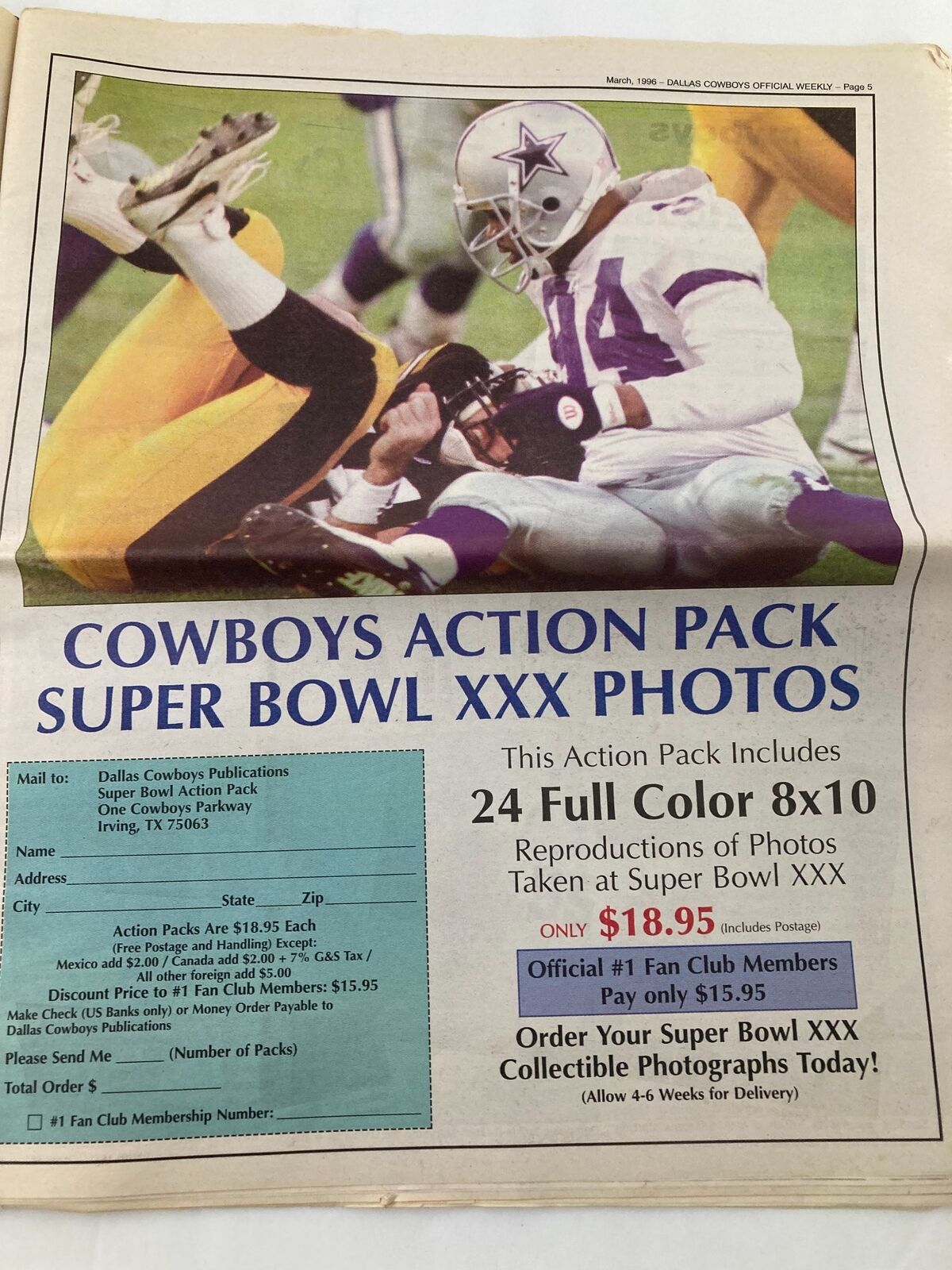 Dallas Cowboys Weekly Newspaper March 1996 Vol 22 #2 Darren Woodson