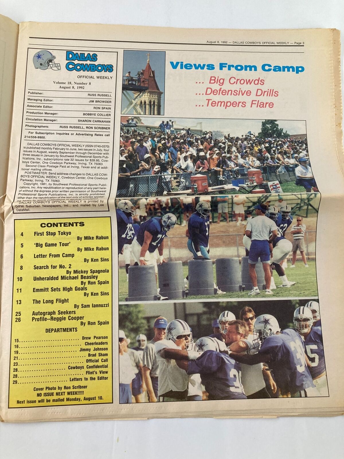 Dallas Cowboys Weekly Newspaper August 8 1992 Vol 18 #8 The Autograph Seekers