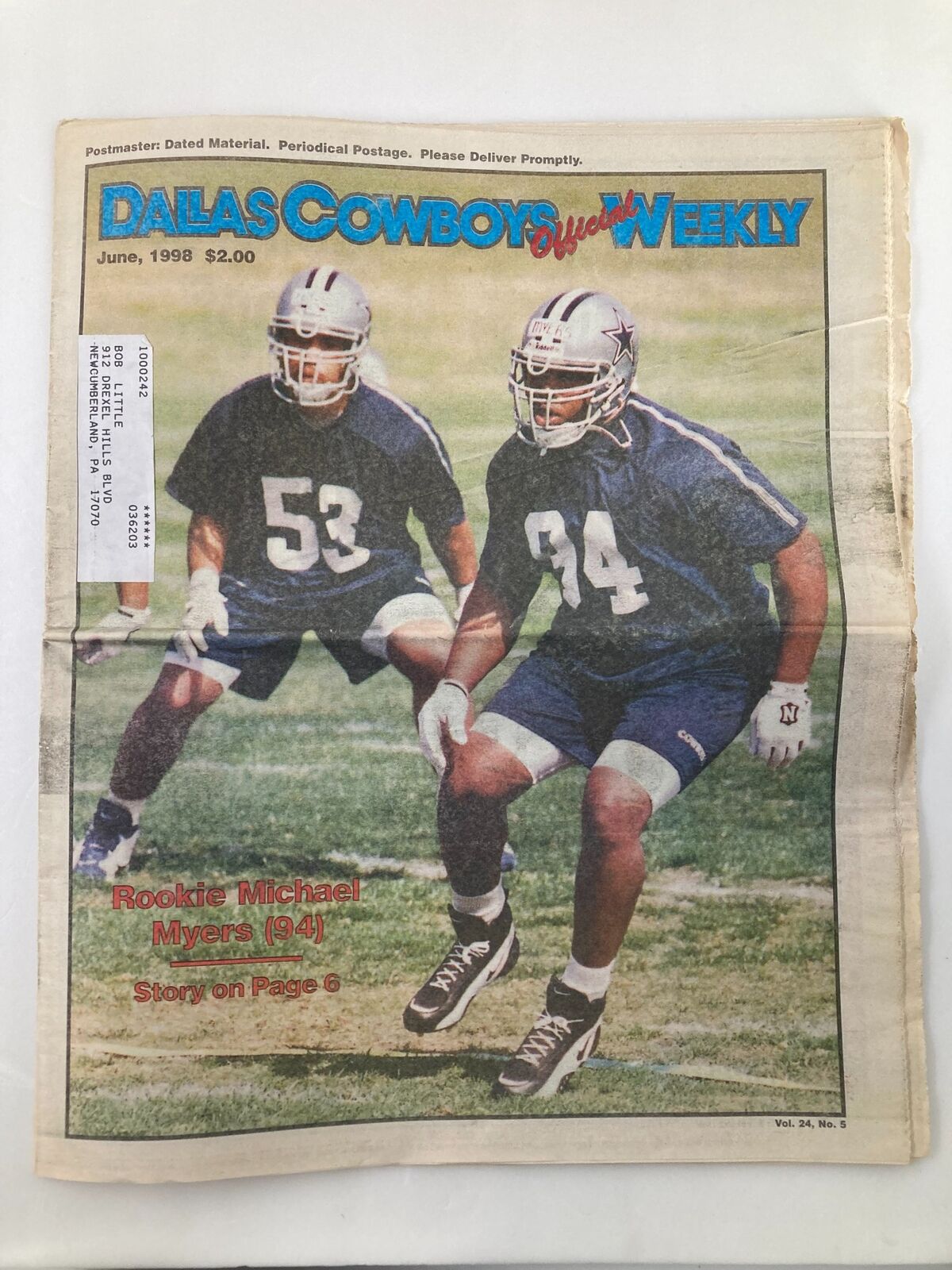 Dallas Cowboys Weekly Newspaper June 1998 Vol 24 #5 Rookie Michael Myers