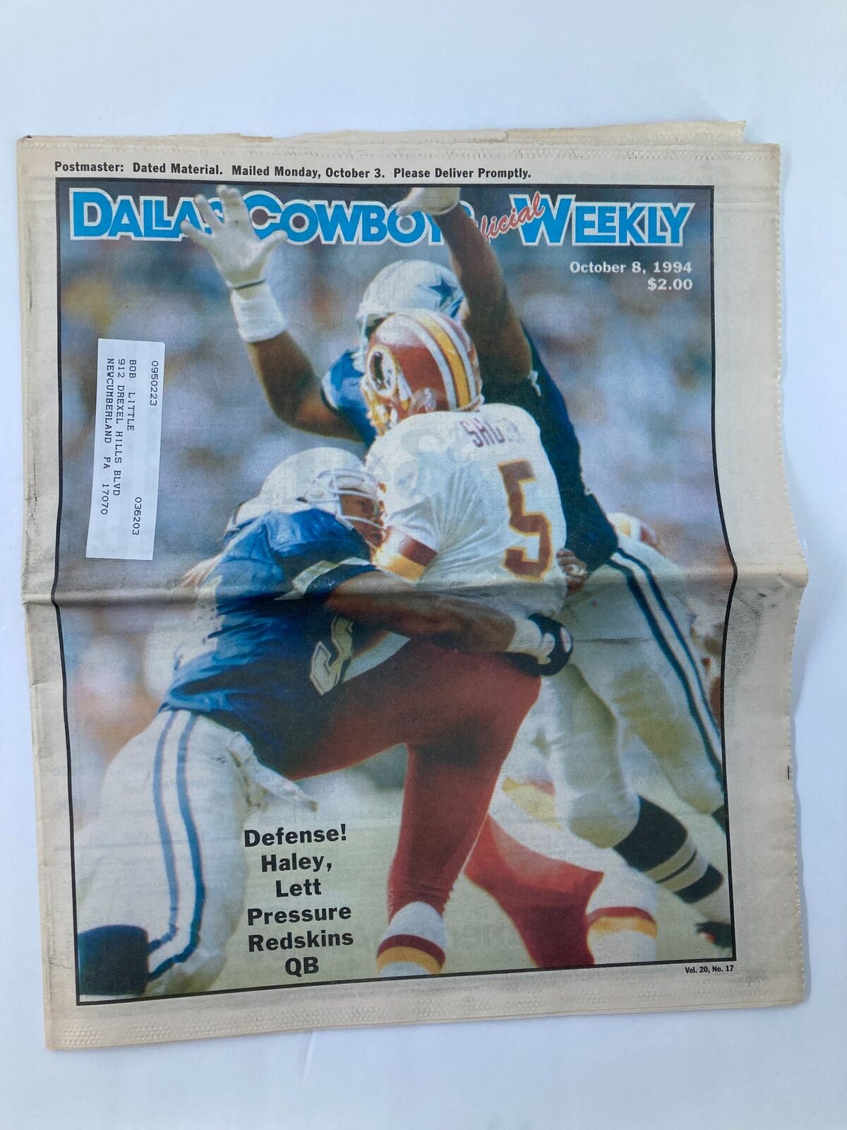 Dallas Cowboys Weekly Newspaper October 8 1994 Vol 20 #17 Charles Haley