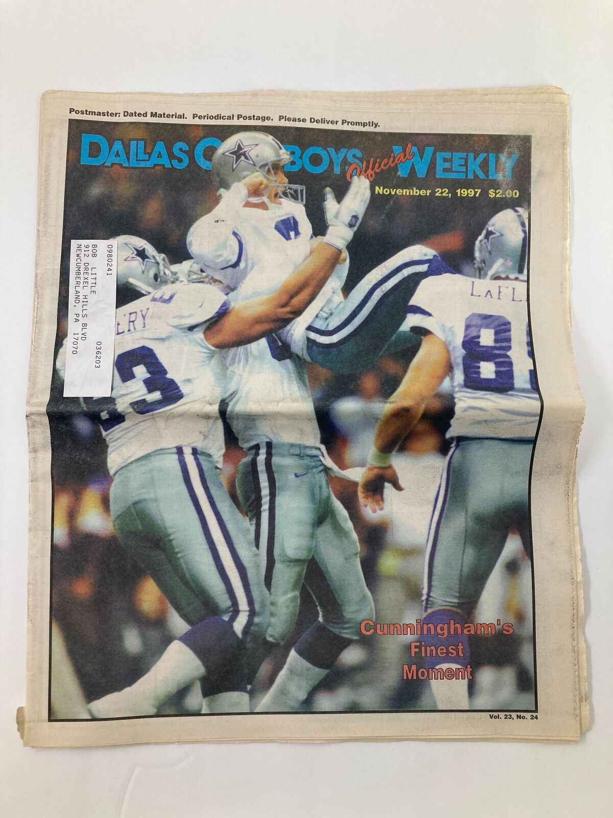 Dallas Cowboys Weekly Newspaper November 22 1997 Vol 23 #24 Randall Cunningham