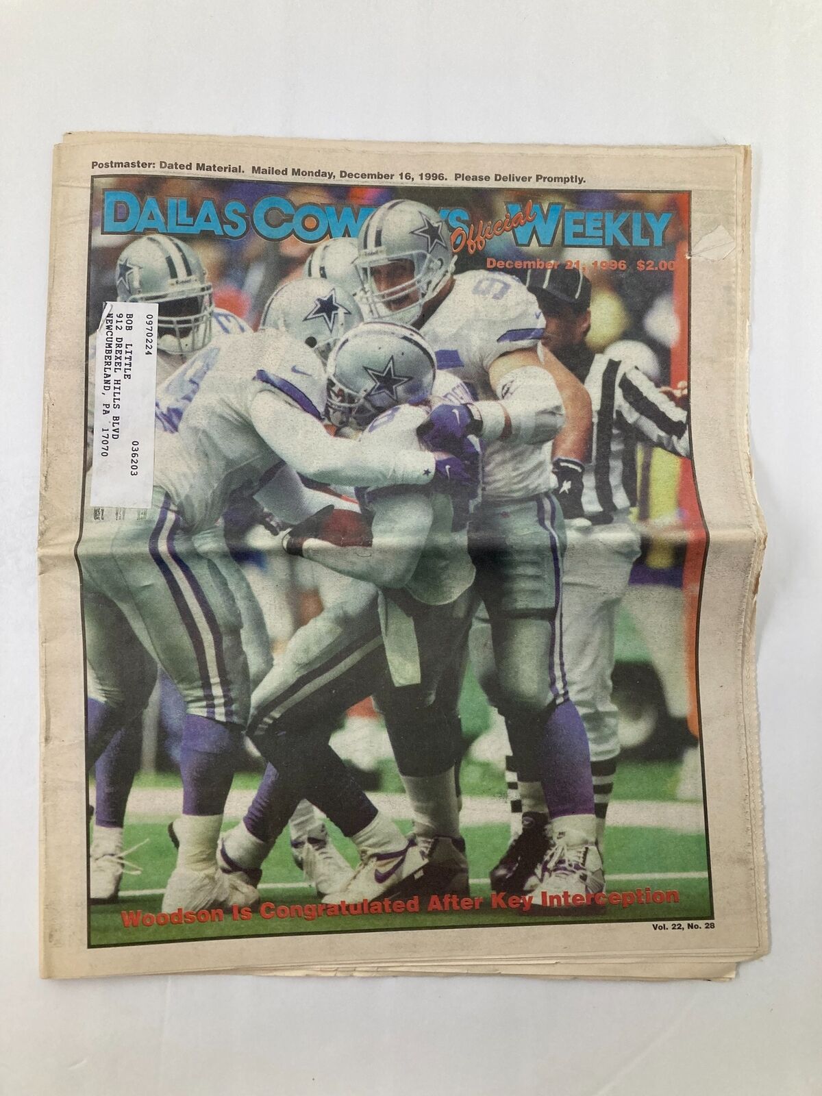 Dallas Cowboys Weekly Newspaper December 21 1996 Vol 22 #28 Darren Woodson