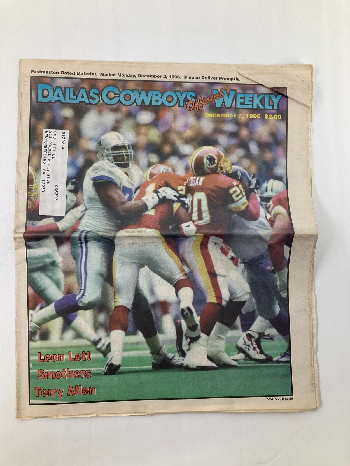 Dallas Cowboys Weekly Newspaper December 7 1996 Vol 22 #26 Leon Lett Terry Allen