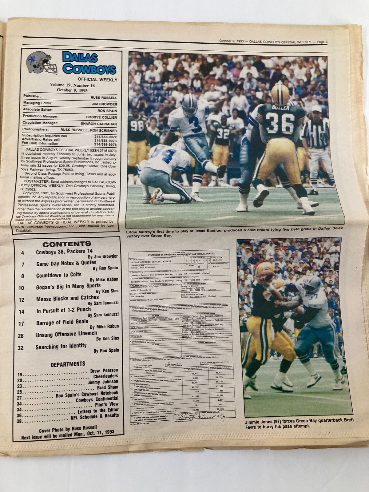 Dallas Cowboys Weekly Newspaper October 9 1993 Vol 19 #16 Michael Irvin Big Day