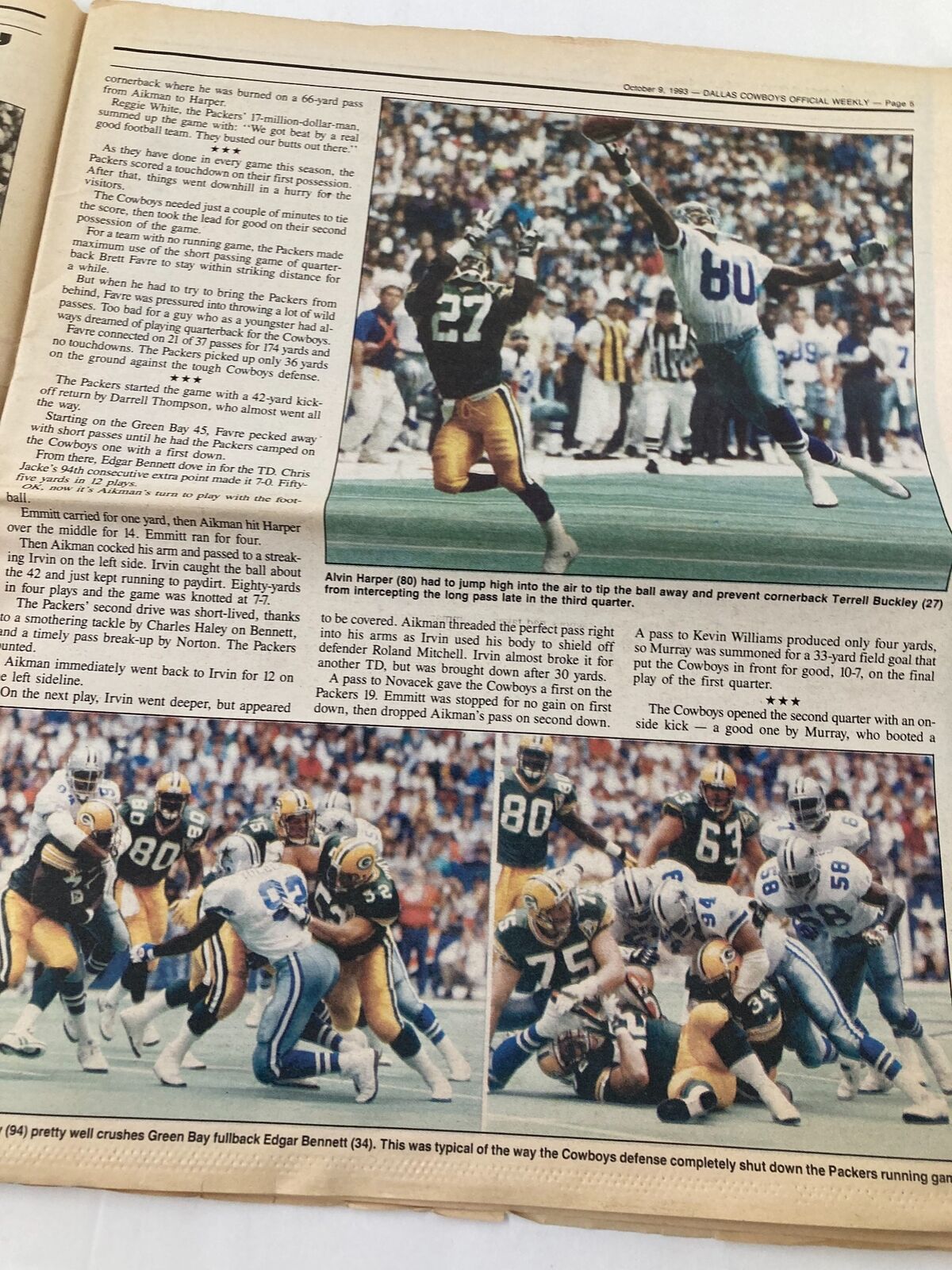 Dallas Cowboys Weekly Newspaper October 9 1993 Vol 19 #16 Michael Irvin Big Day