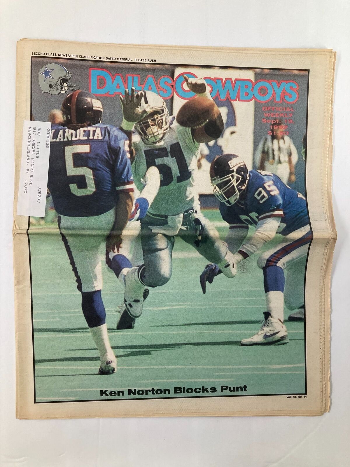 Dallas Cowboys Weekly Newspaper September 19 1992 Vol 18 #14 Ken Norton