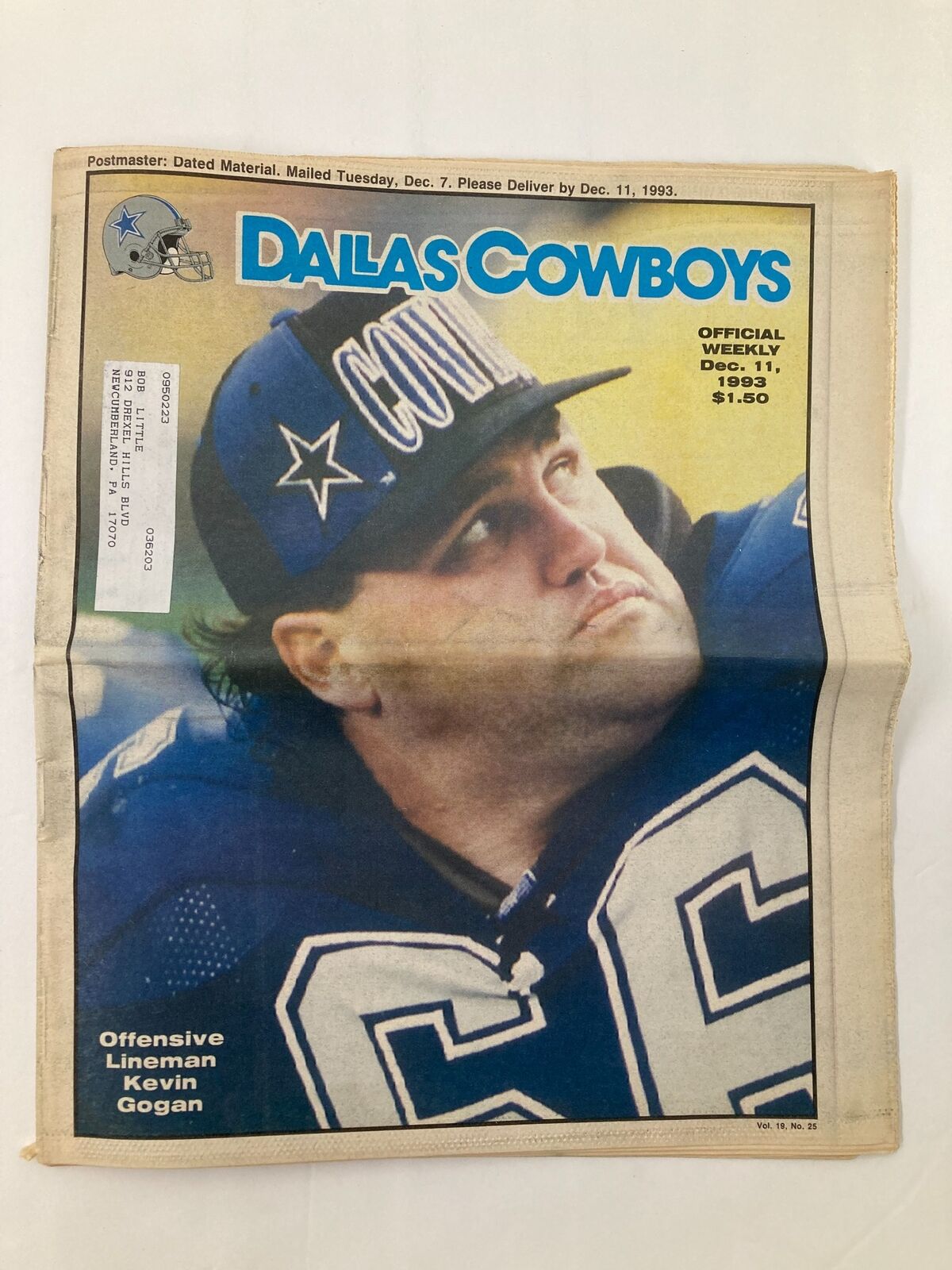 Dallas Cowboys Weekly Newspaper December 11 1993 Vol 19 #25 Kevin Gogan