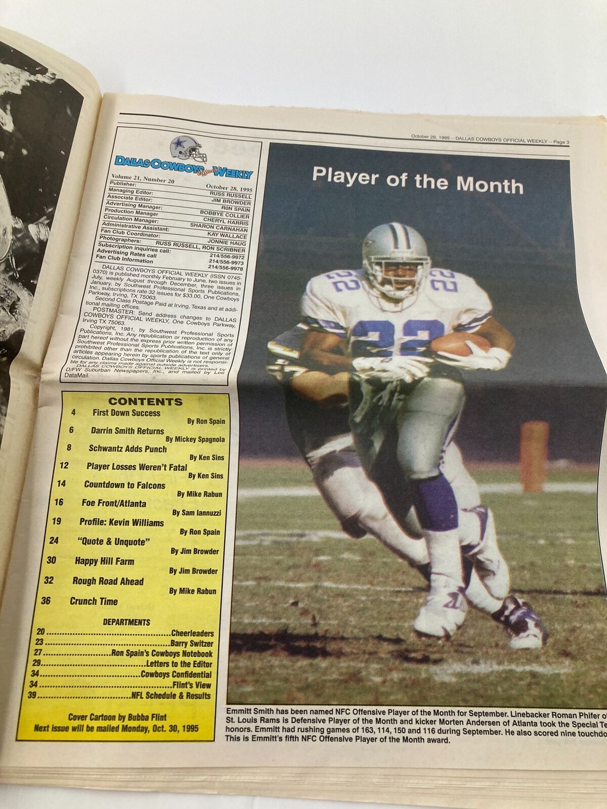 Dallas Cowboys Weekly Newspaper October 28 1995 Vol 21 #20 Emmitt Smith