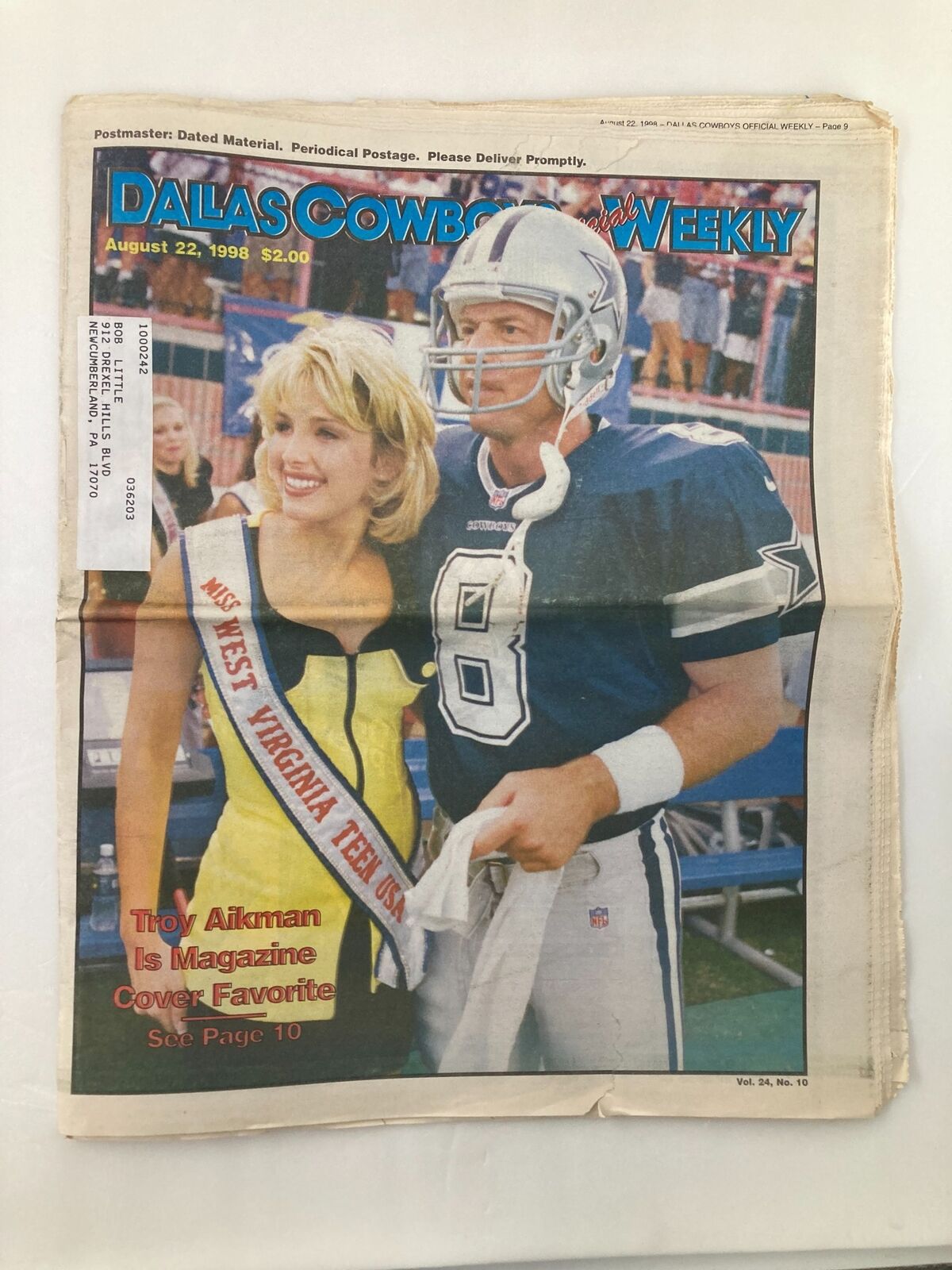 Dallas Cowboys Weekly Newspaper August 22 1998 Vol 24 #10 Troy Aikman