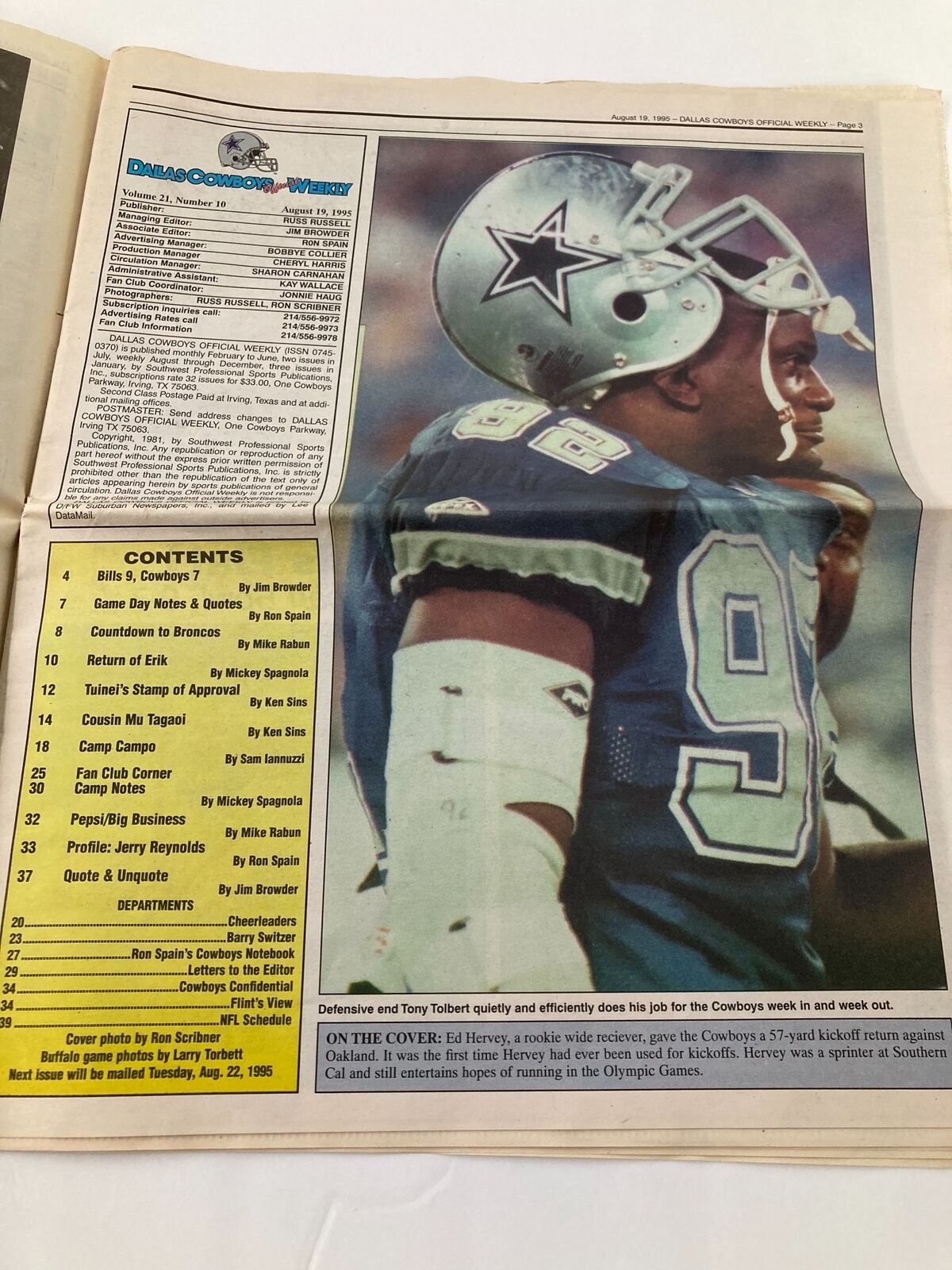 Dallas Cowboys Weekly Newspaper August 19 1995 Vol 21 #10 Speedster Ed Harvey