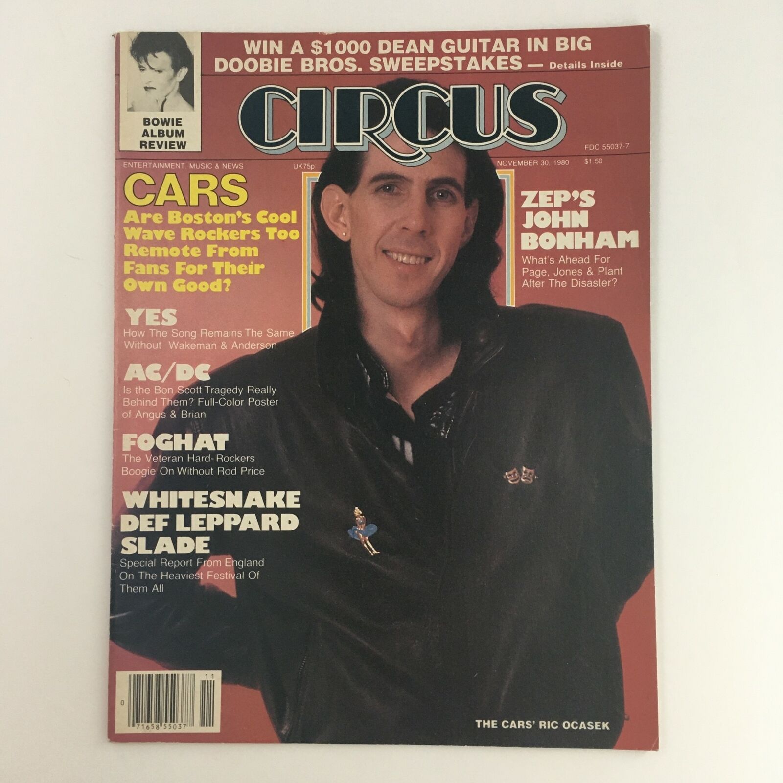 Circus Magazine November 30 1980 The Cars' Ric Ocasek & John Bonham, No Label VG