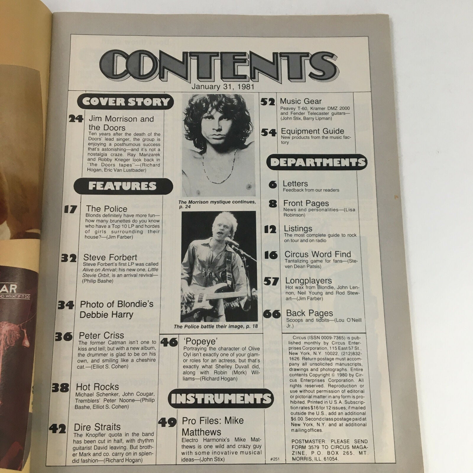 Circus Magazine January 31 1981 Steve Forbert & Debbie Harry Poster No Label