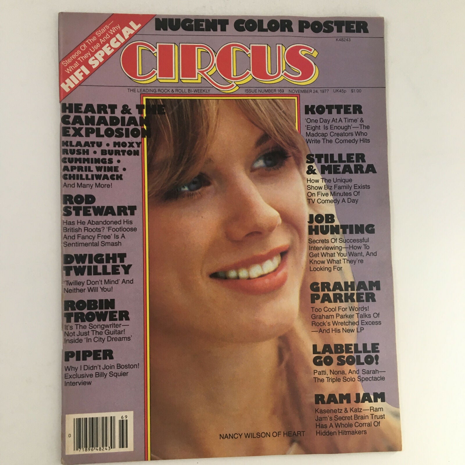 Circus Magazine November 24 1977 Nancy Wilson & Ted Nugent w Poster No Label