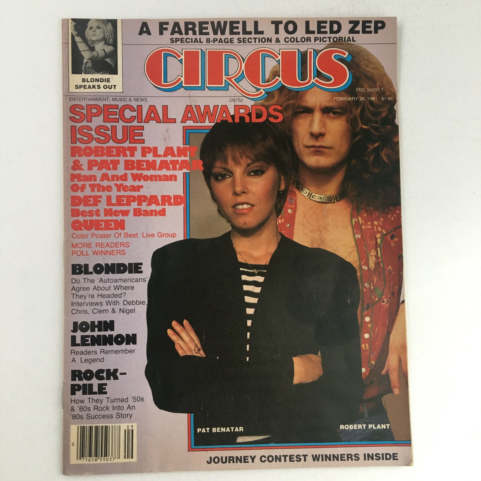 Circus Magazine February 28 1981 Pat Benatar & Robert Plant Poster No Label