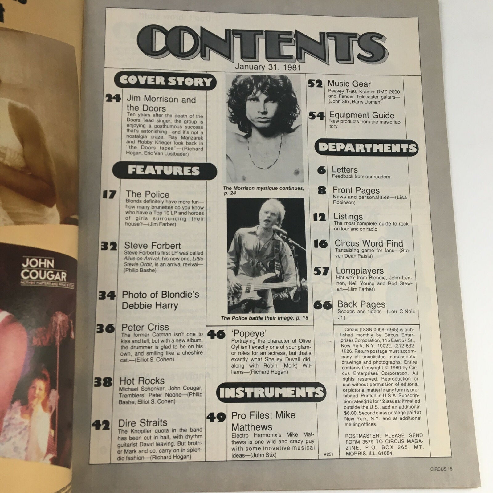 Circus Magazine January 31 1981 Jim Morrison & Debbie Harry Poster No Label