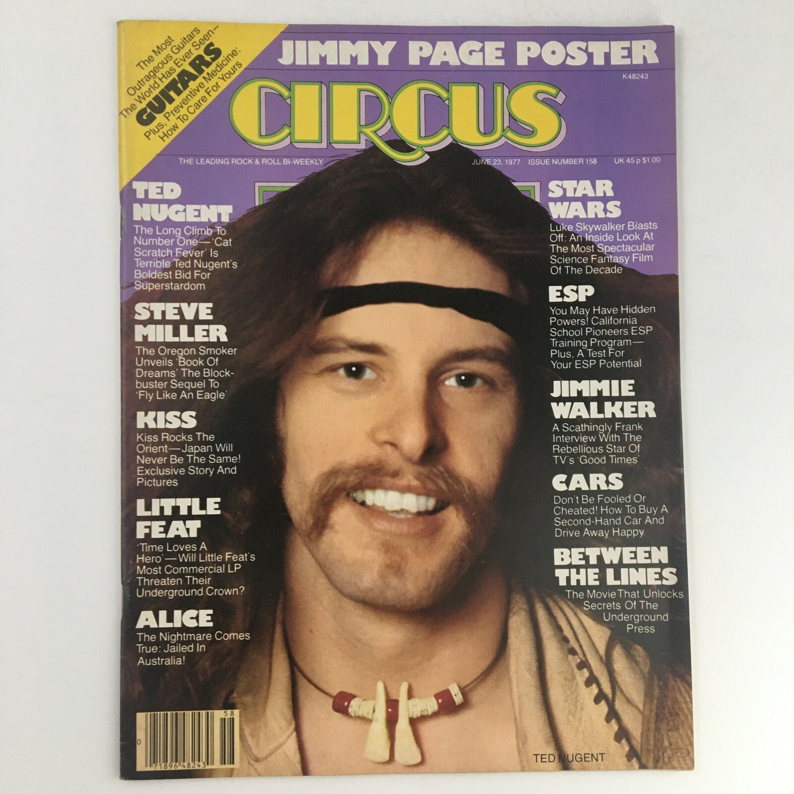 Circus Magazine June 23 1977 Ted Nugent & Led Zep Jimmy Page Poster No Label