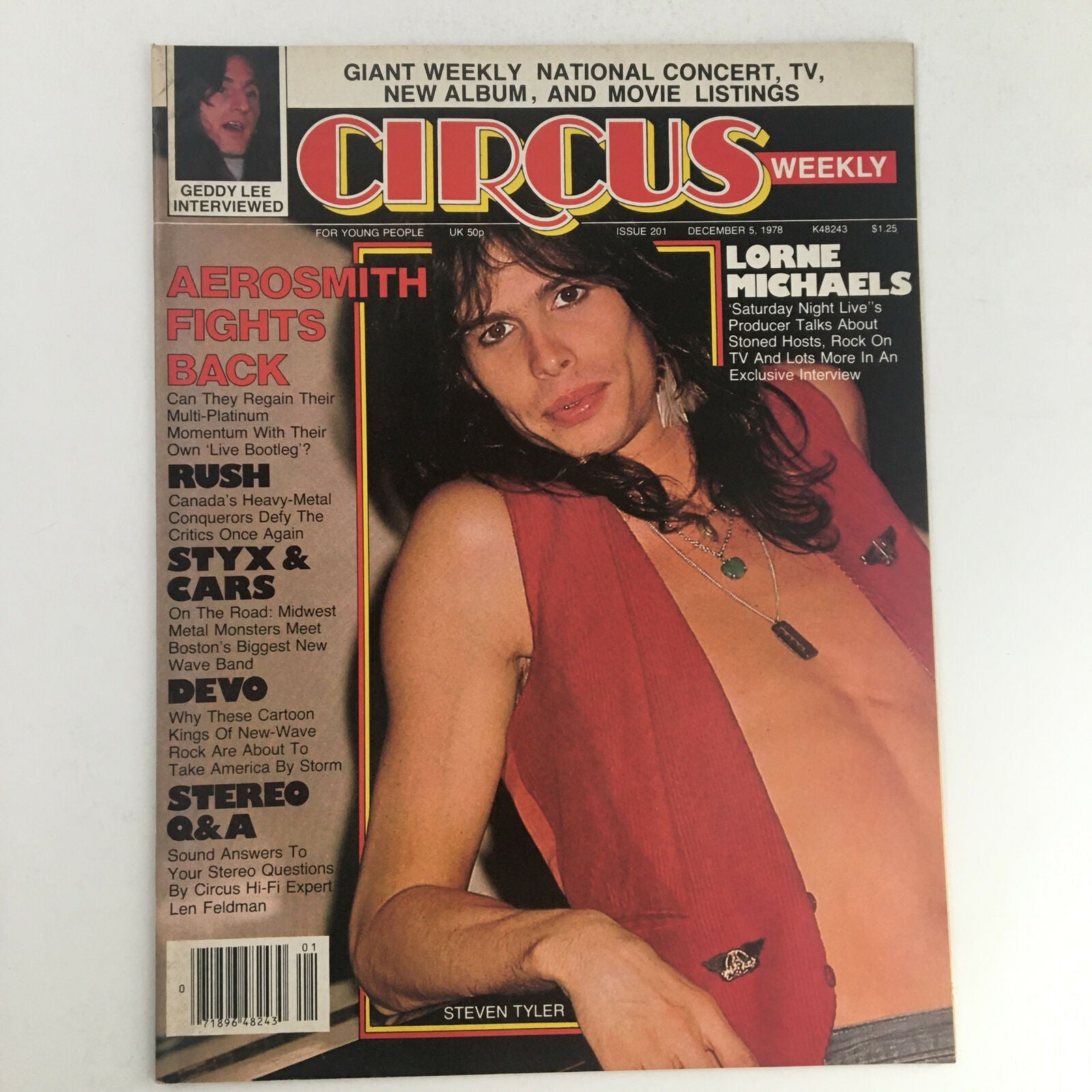 Circus Magazine December 5 1978 Steven Tyler & Tommy Shaw Styx w Poster No Label