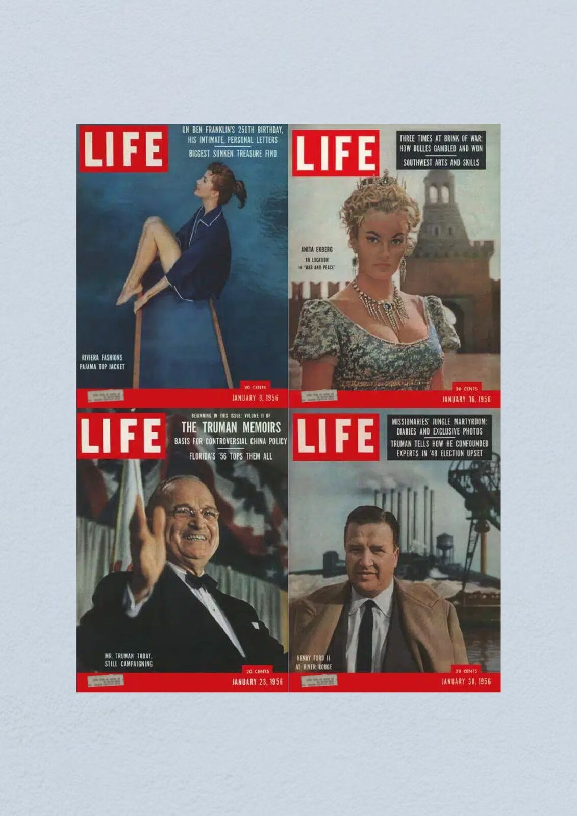 Life Magazine Lot of 4 Full Month of January 1956 9, 16, 23, 30 Henry Ford