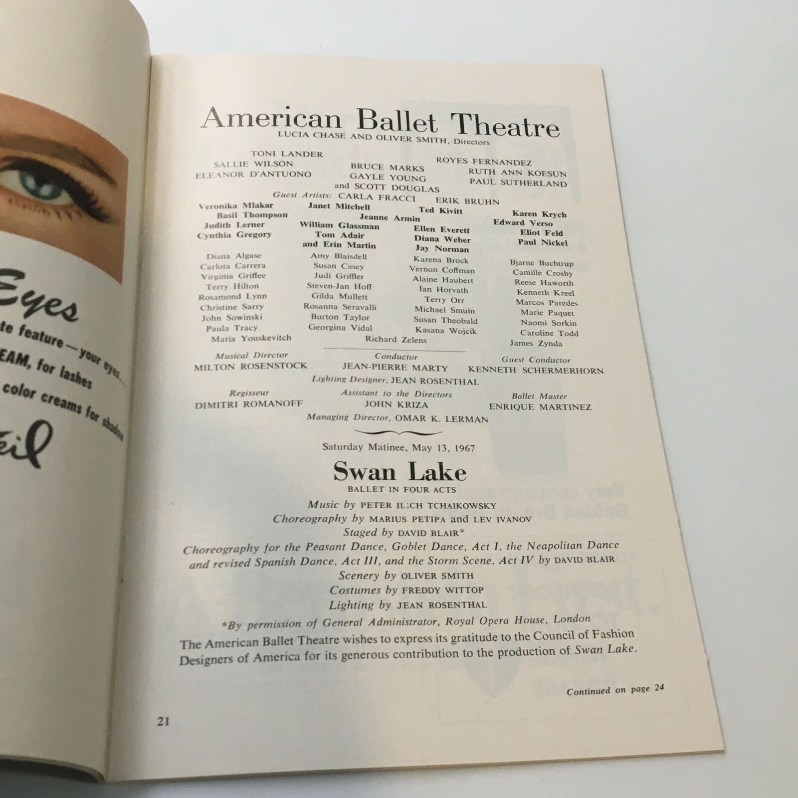 1967 American Ballet Theatre New York State Theatre Swan Lake Ballet VG